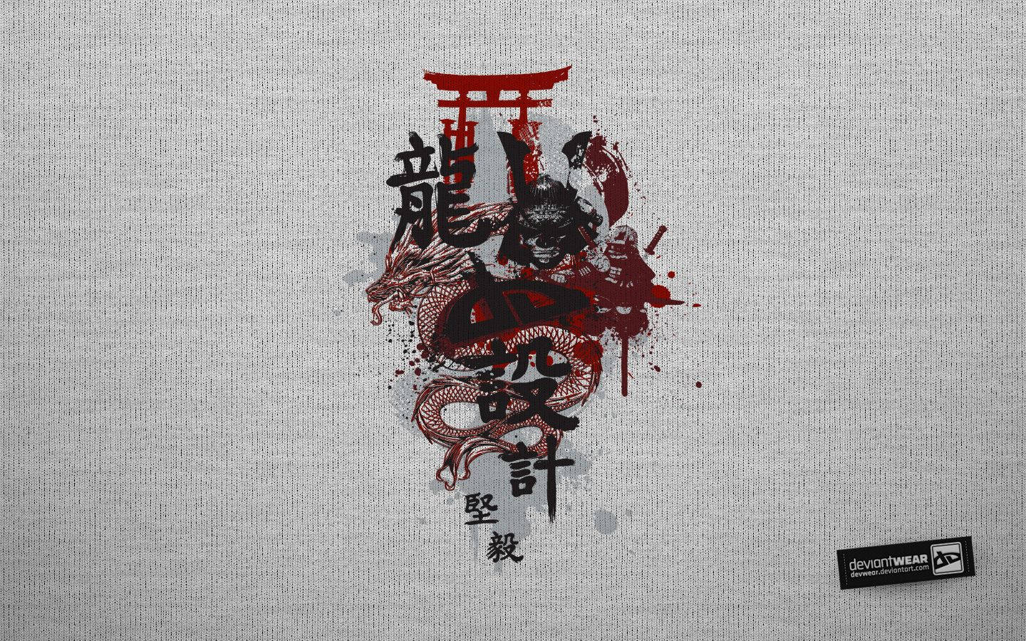 日本武士龙与鸟居 壁纸