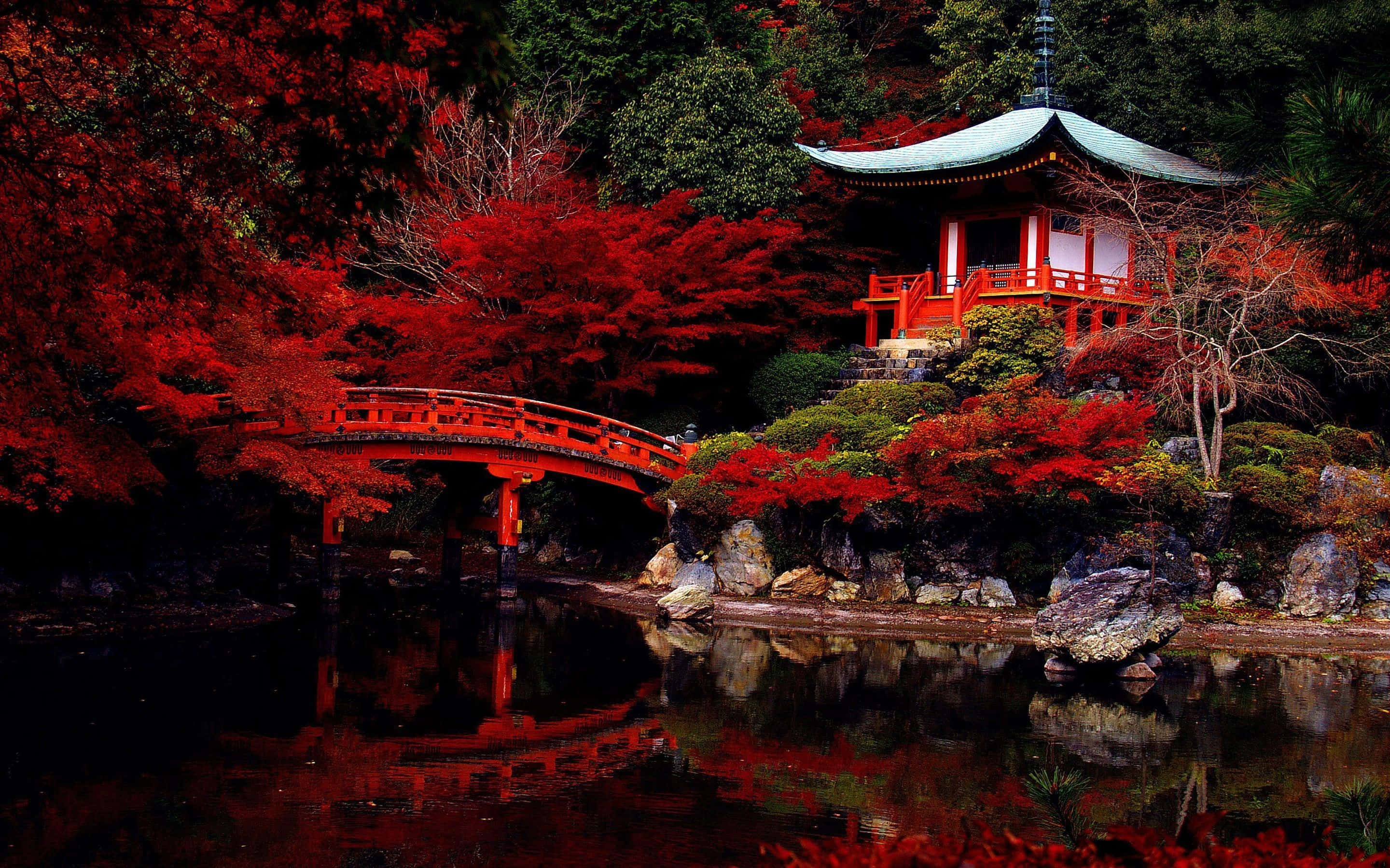 日本红色水边宝塔桌面 壁纸