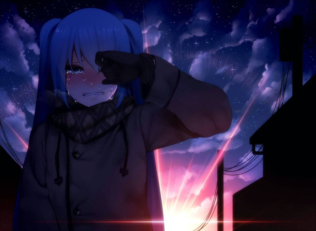 日落时分的忧郁动漫少女 壁纸