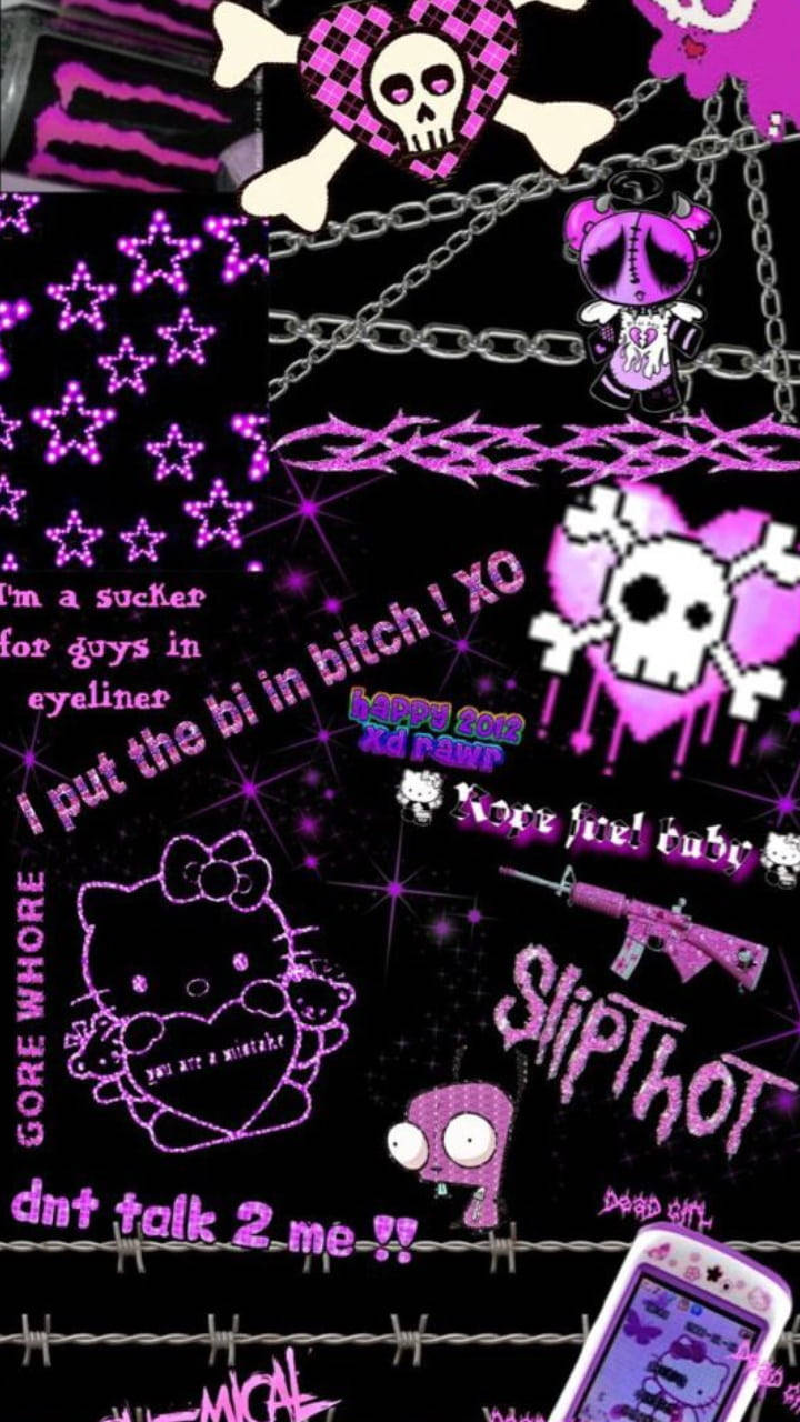 时尚黑紫Hello Kitty拼贴画 壁纸