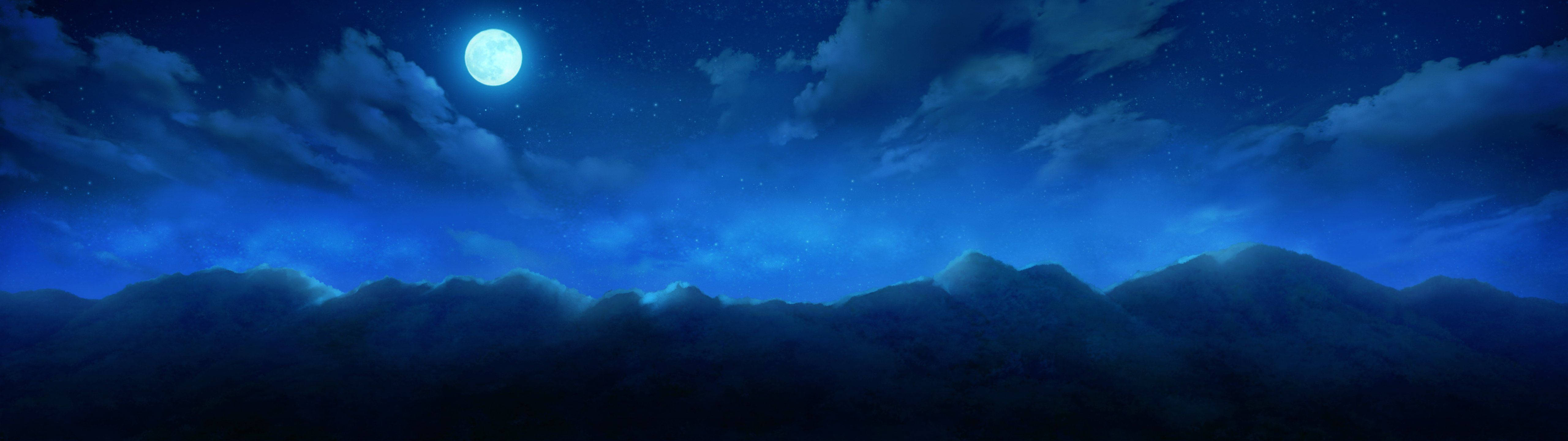 明亮满月照耀蓝色夜空 壁纸