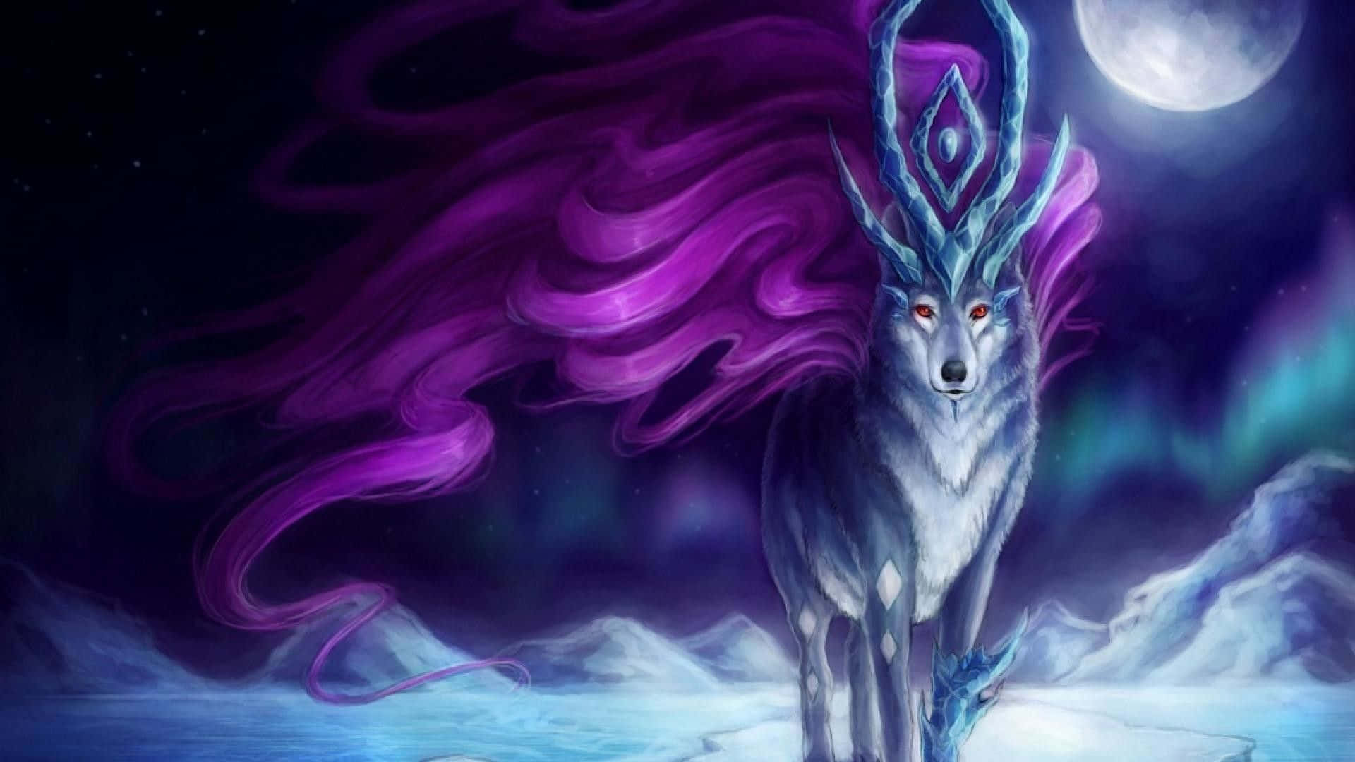 星云狼灵：璀璨星辰与银河背景的梦幻演绎 壁纸