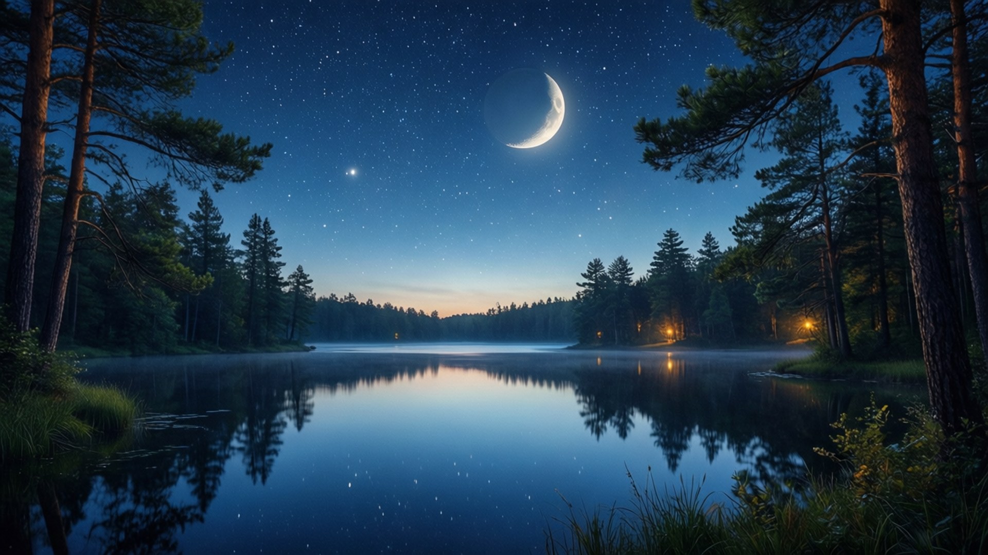 星夜湖景 壁纸