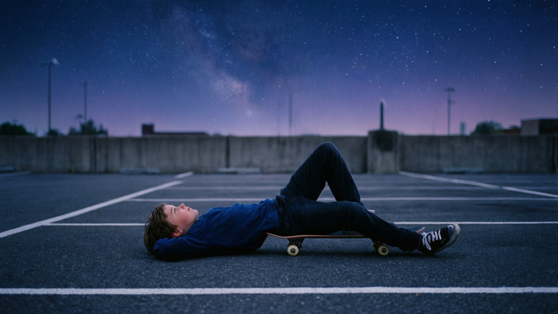 星夜滑板少年 壁纸