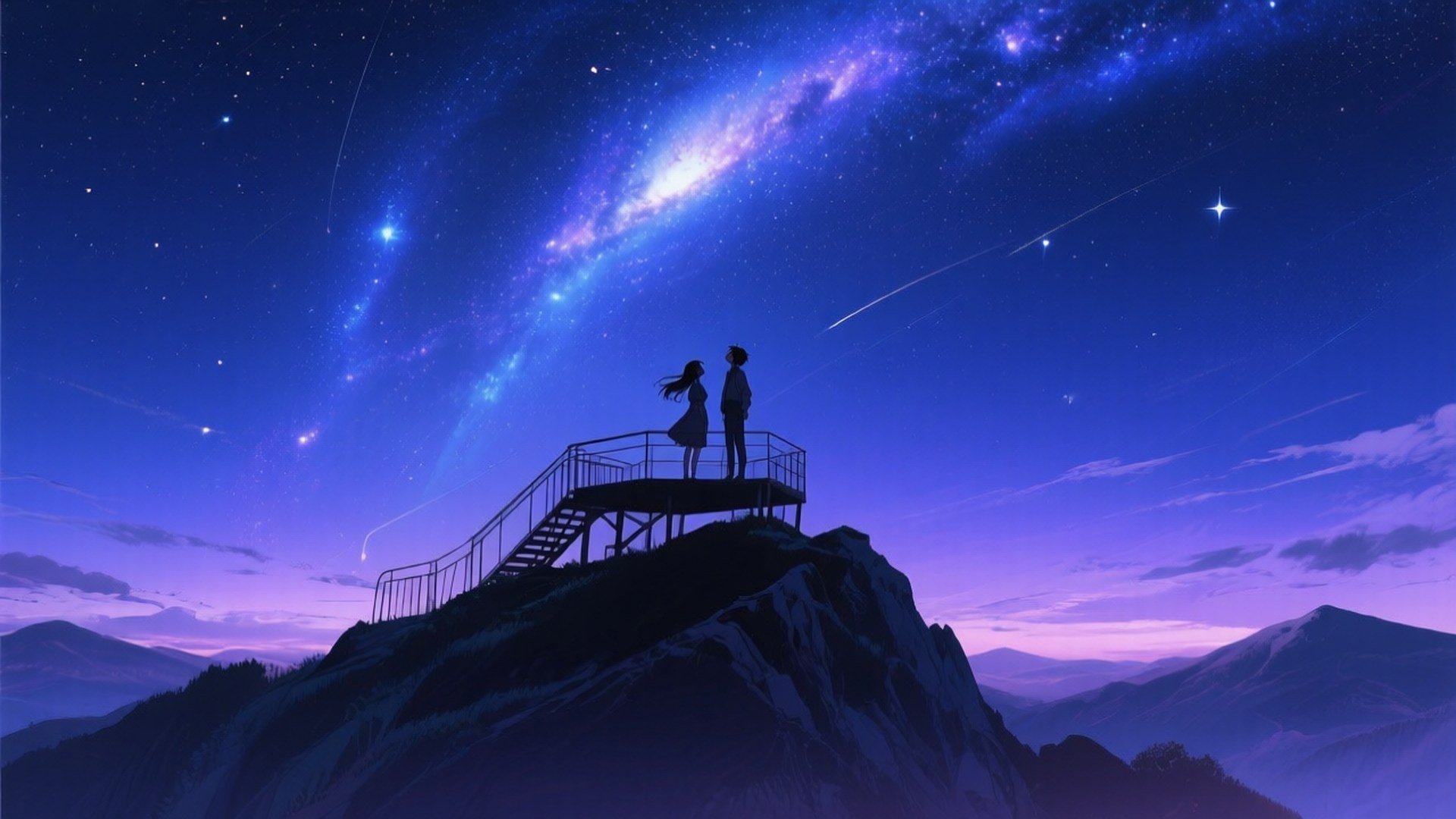 星空下的山顶眺望 壁纸