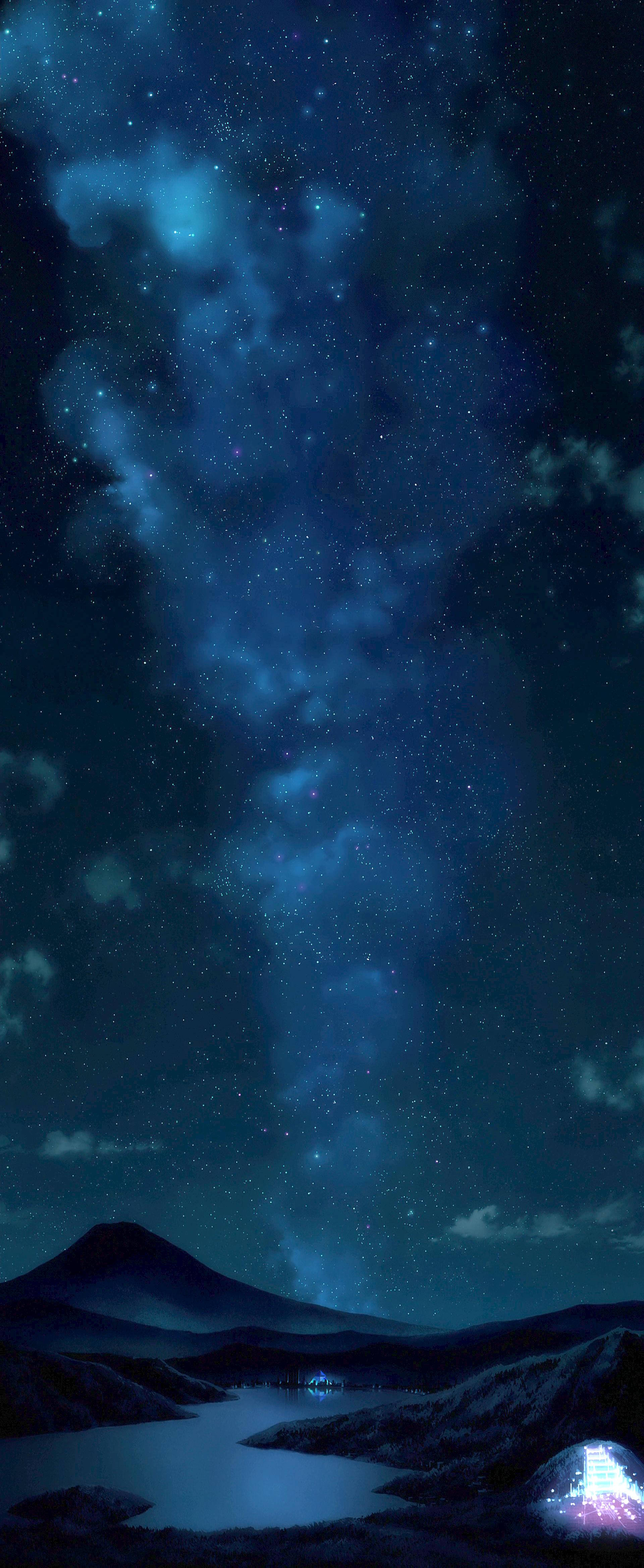 星空与湖泊的夜景 壁纸