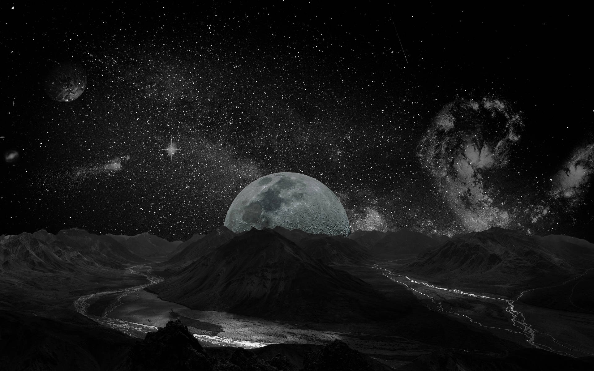 星系月亮与群山 壁纸