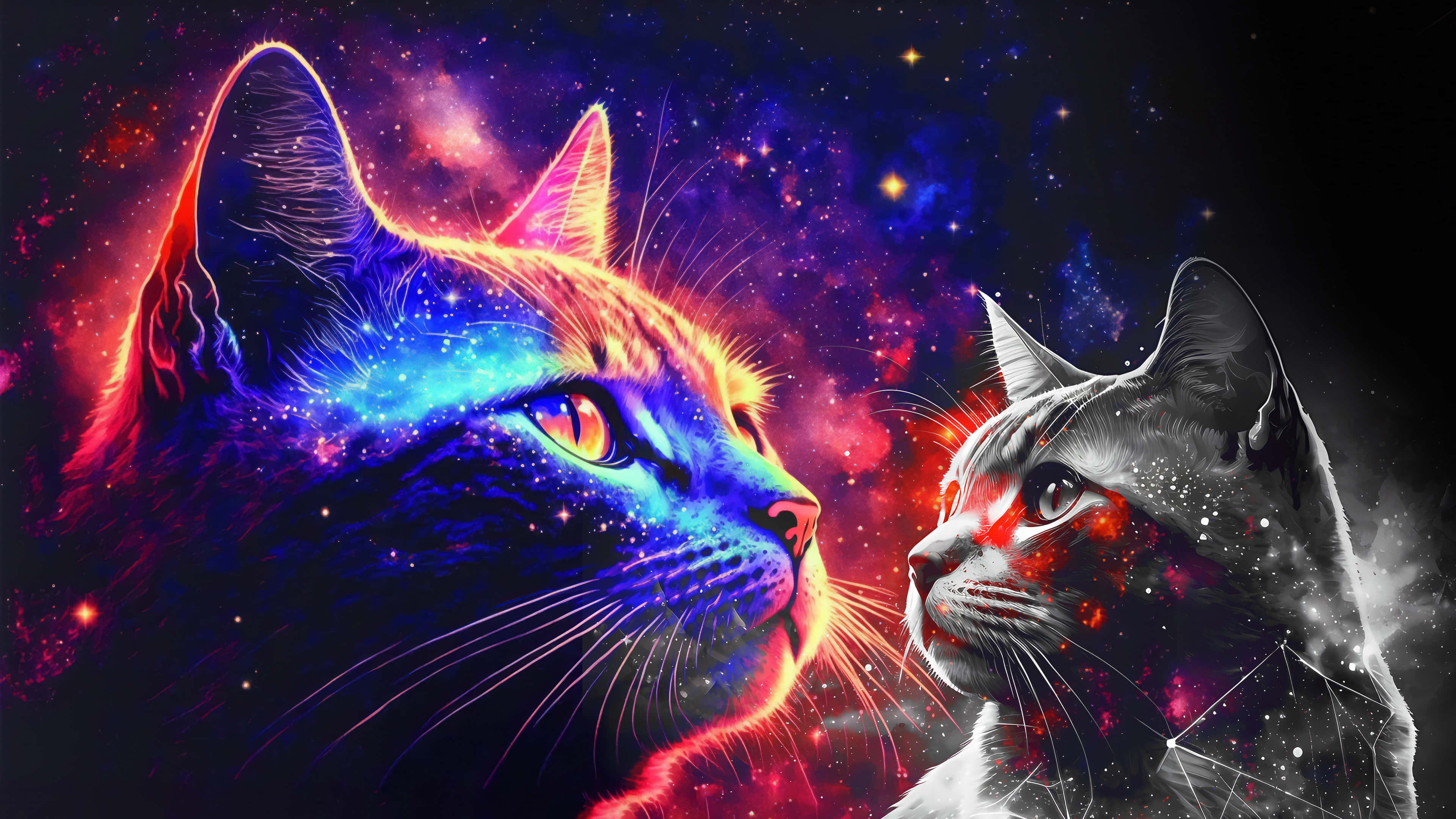 星际太空中酷猫与星空图 壁纸