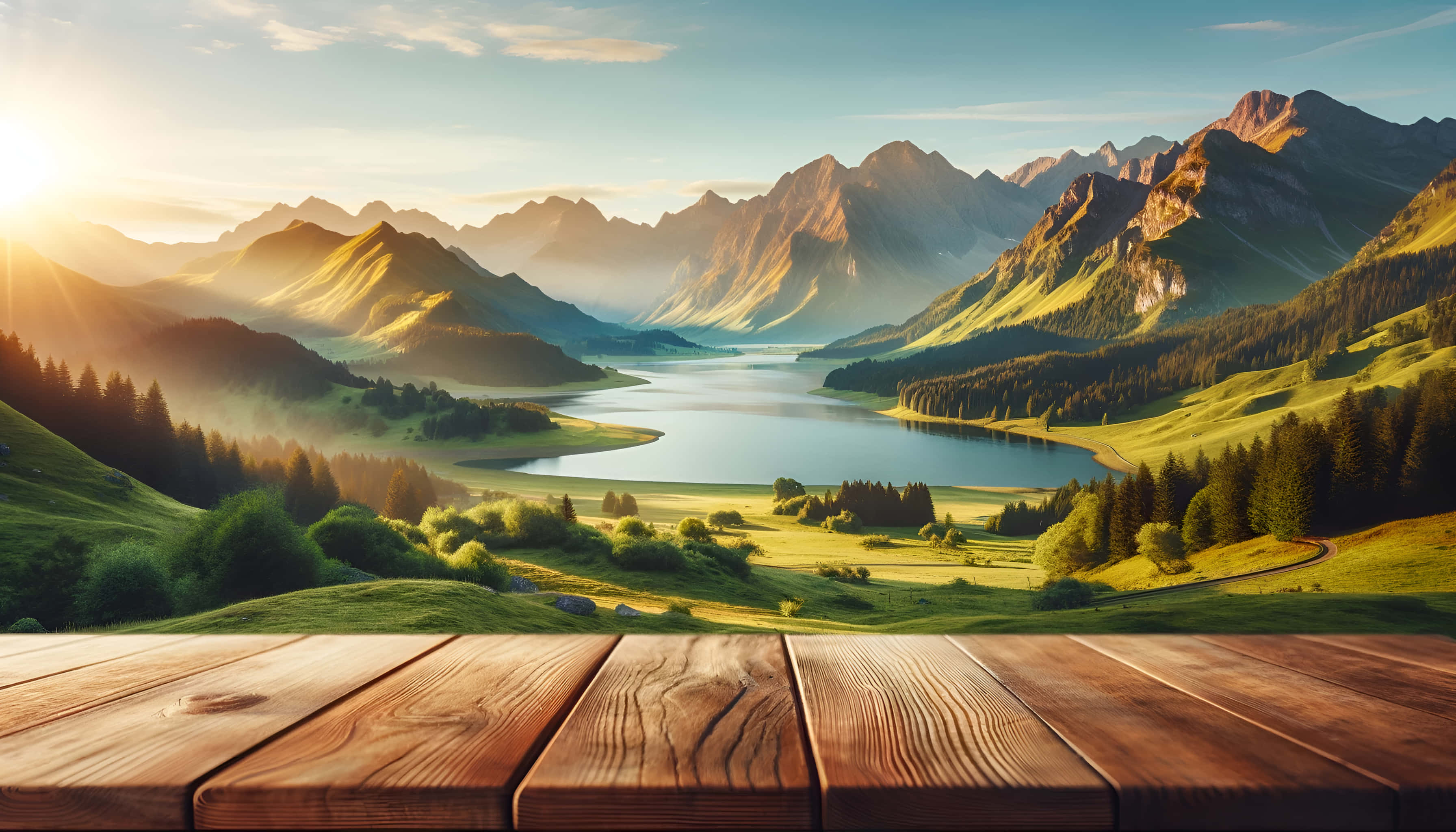 晴朗天气中山脉与树木的美丽风景 壁纸