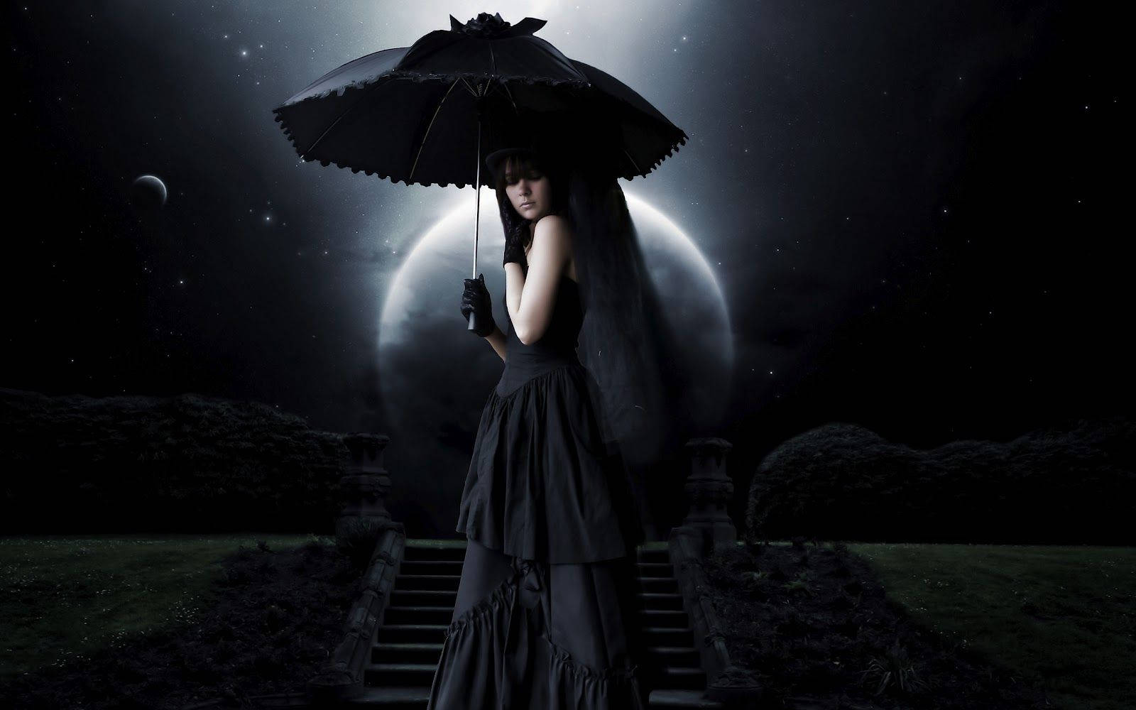 暗夜少女与满月 壁纸