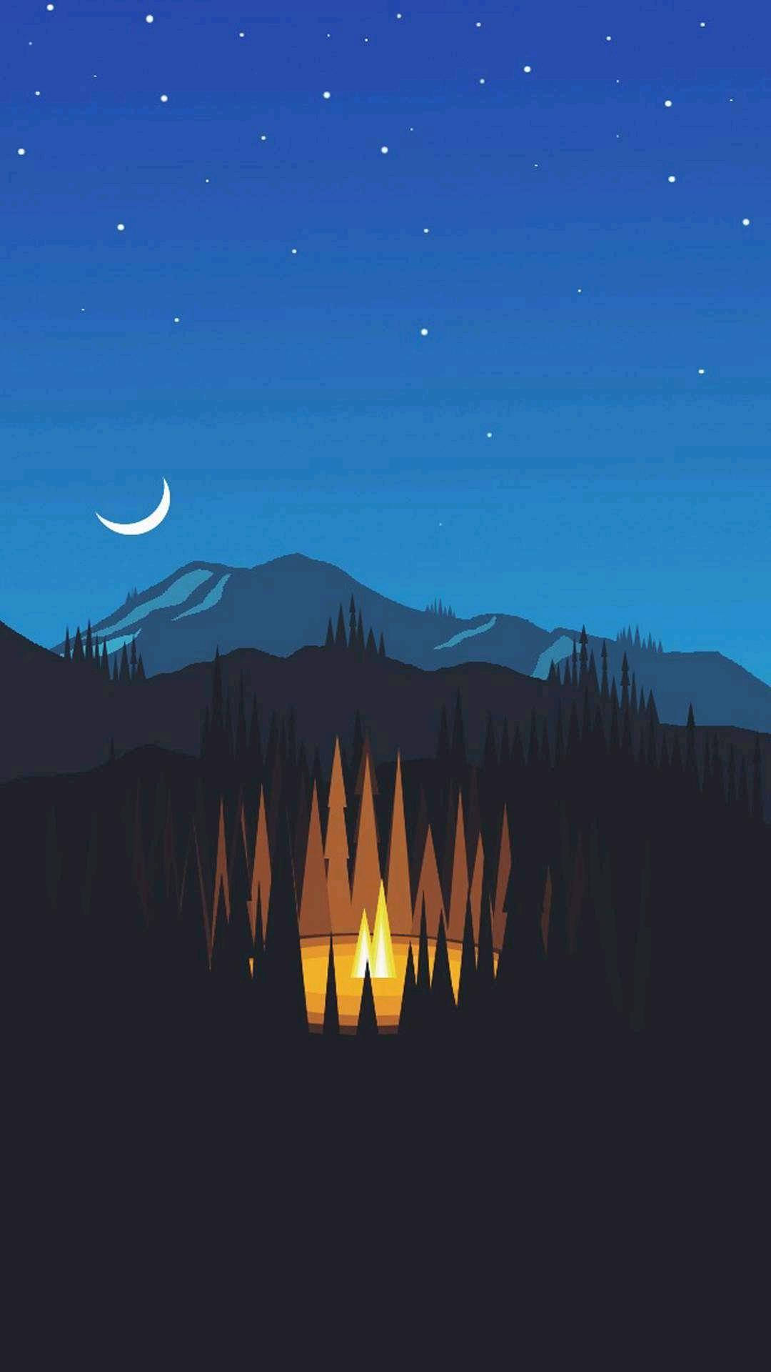 暗夜森林中的篝火手机壁纸 壁纸