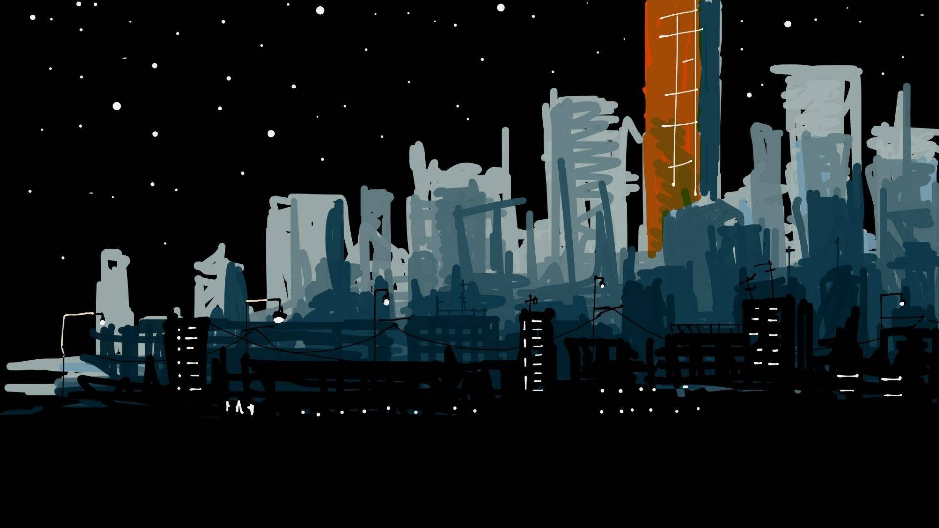 暗夜都市数字插画 壁纸
