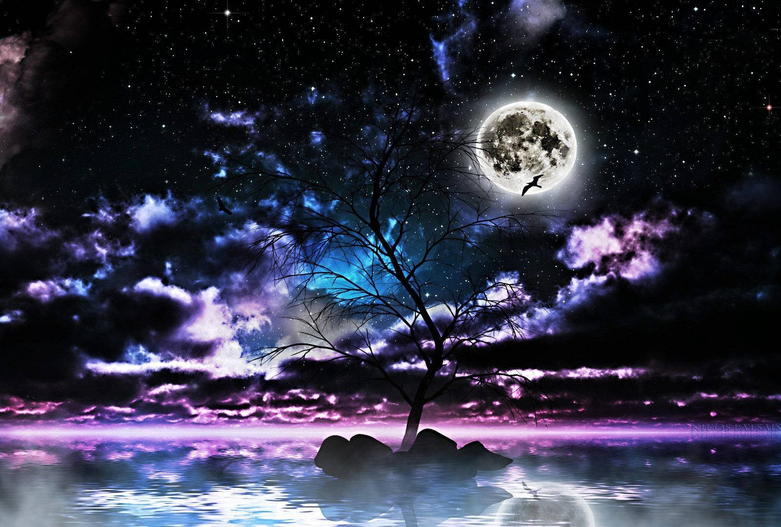 暗夜银河月 壁纸
