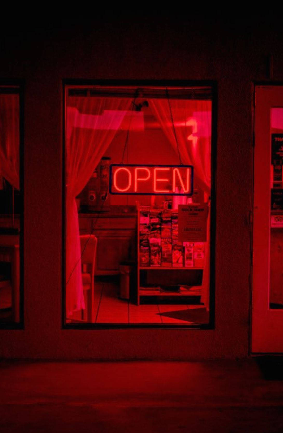 暗红灯光营业中店铺 壁纸
