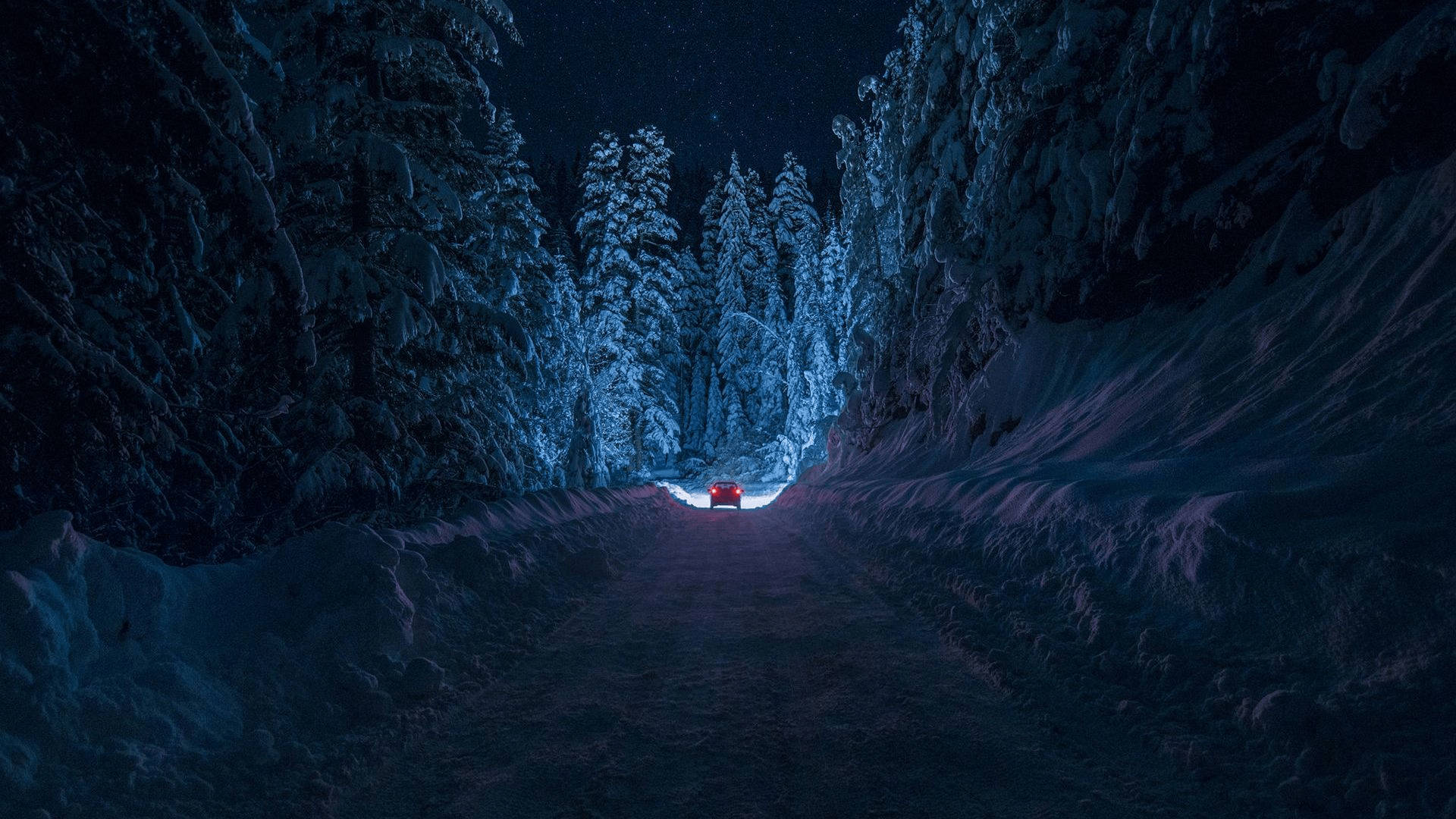暗蓝美学夜间道路高清 壁纸