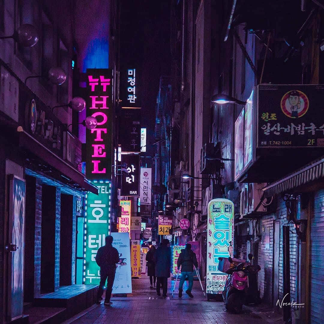 暗黑美学霓虹街景图 壁纸