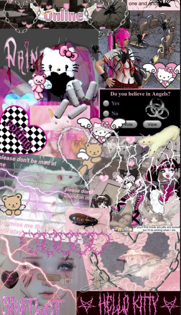 暗黑酷炫Hello Kitty拼贴画 壁纸
