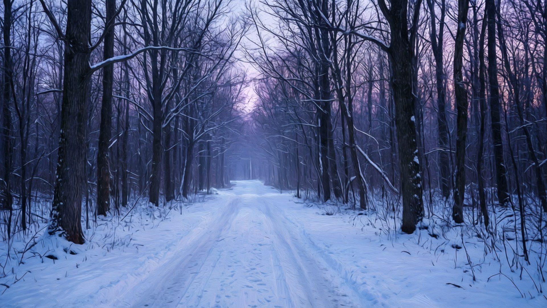 暮色雪林 壁纸