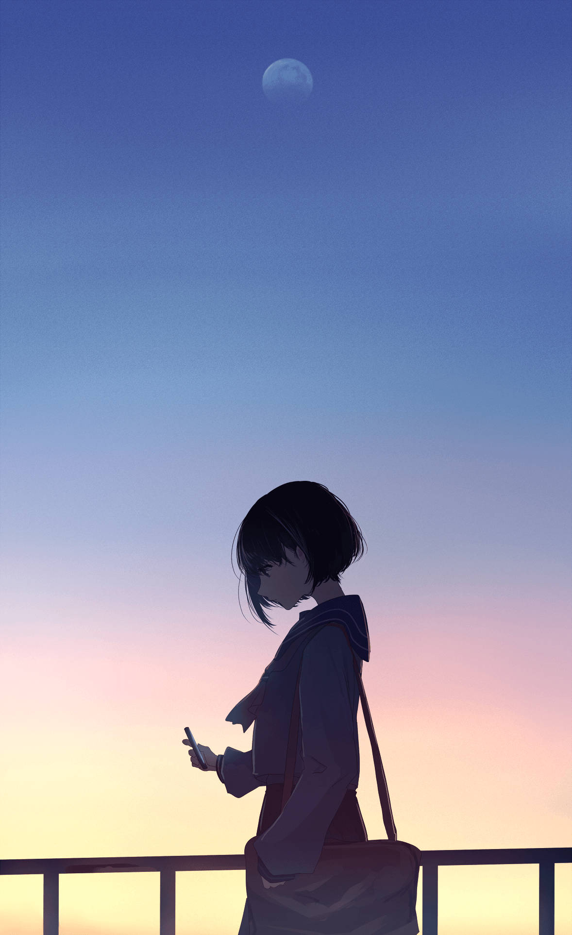 月亮少女动漫美学日落 壁纸