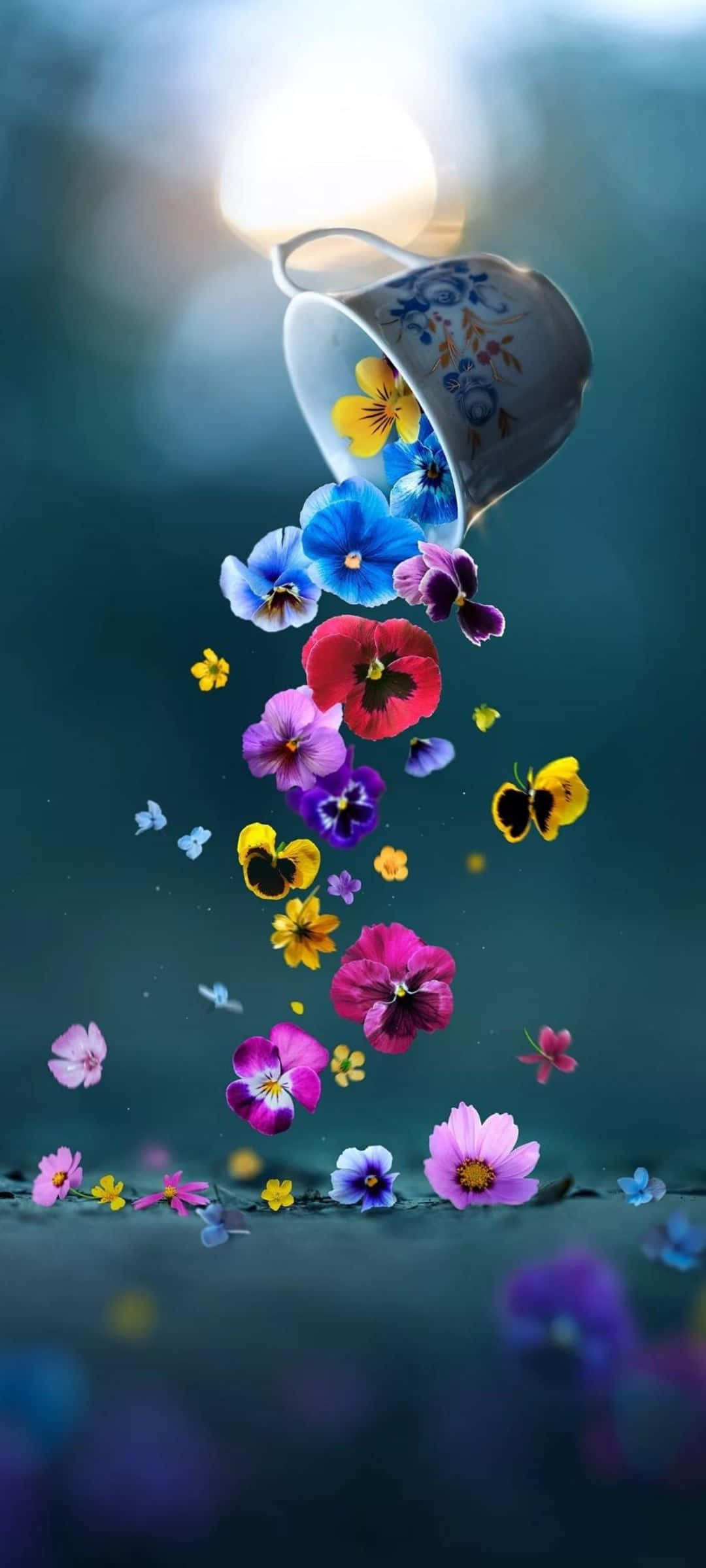 杯中倾泻的魔幻花瀑 壁纸