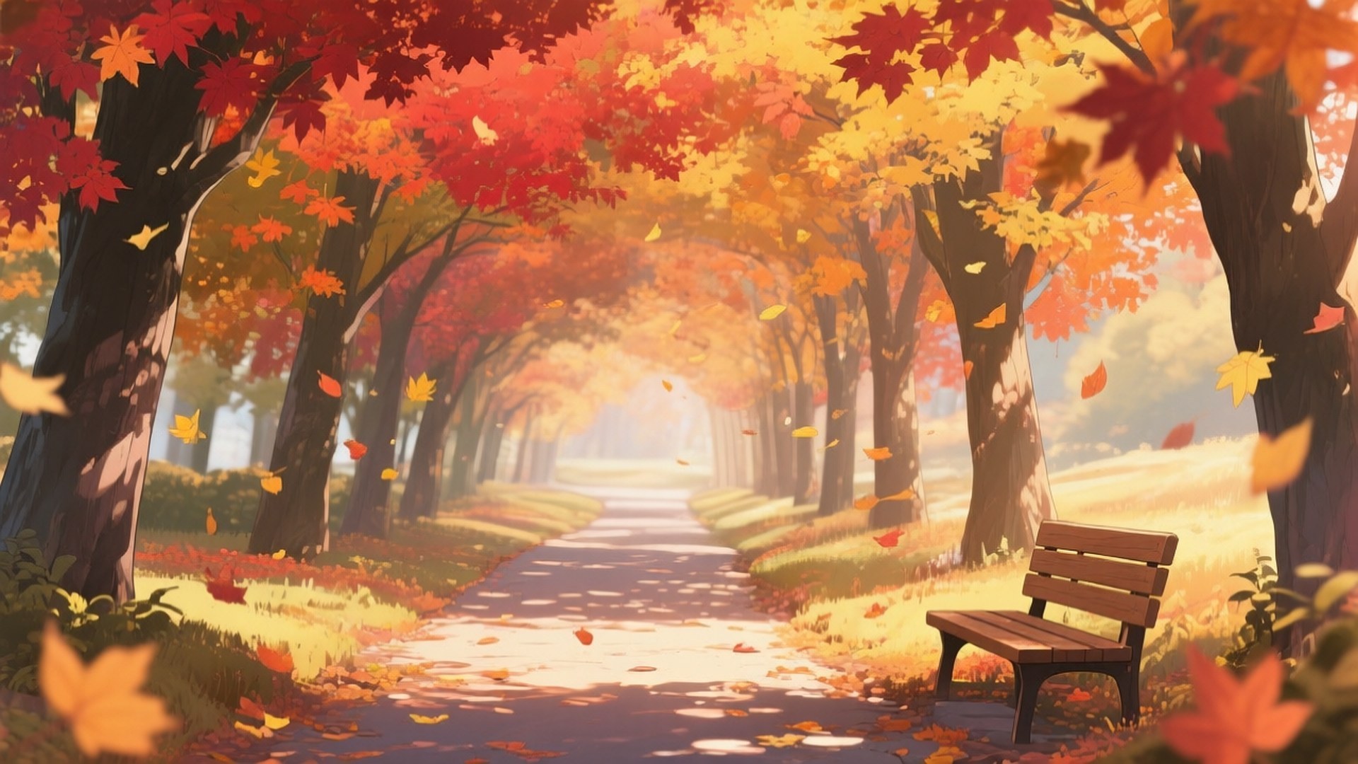 枫叶隧道秋景 壁纸