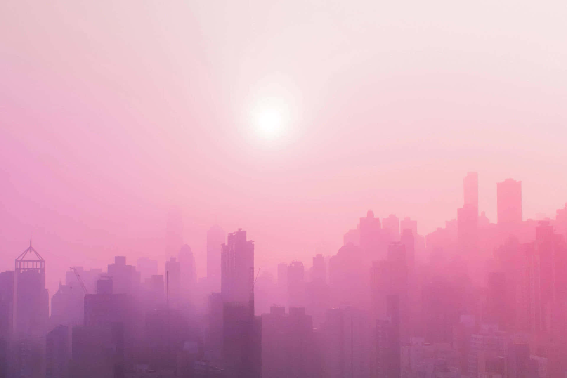 柔和粉红城市天际 壁纸