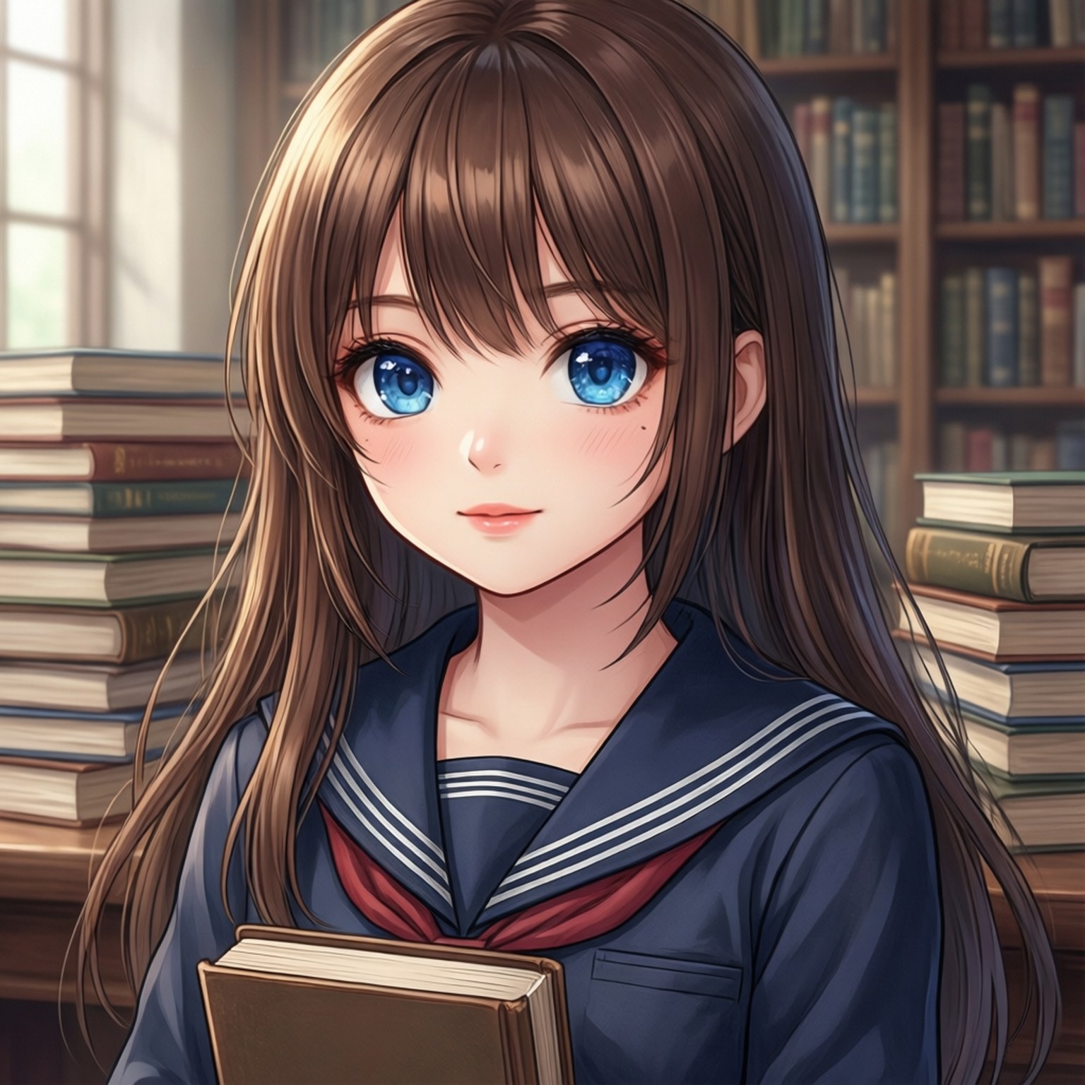 棕发图书馆女孩 壁纸