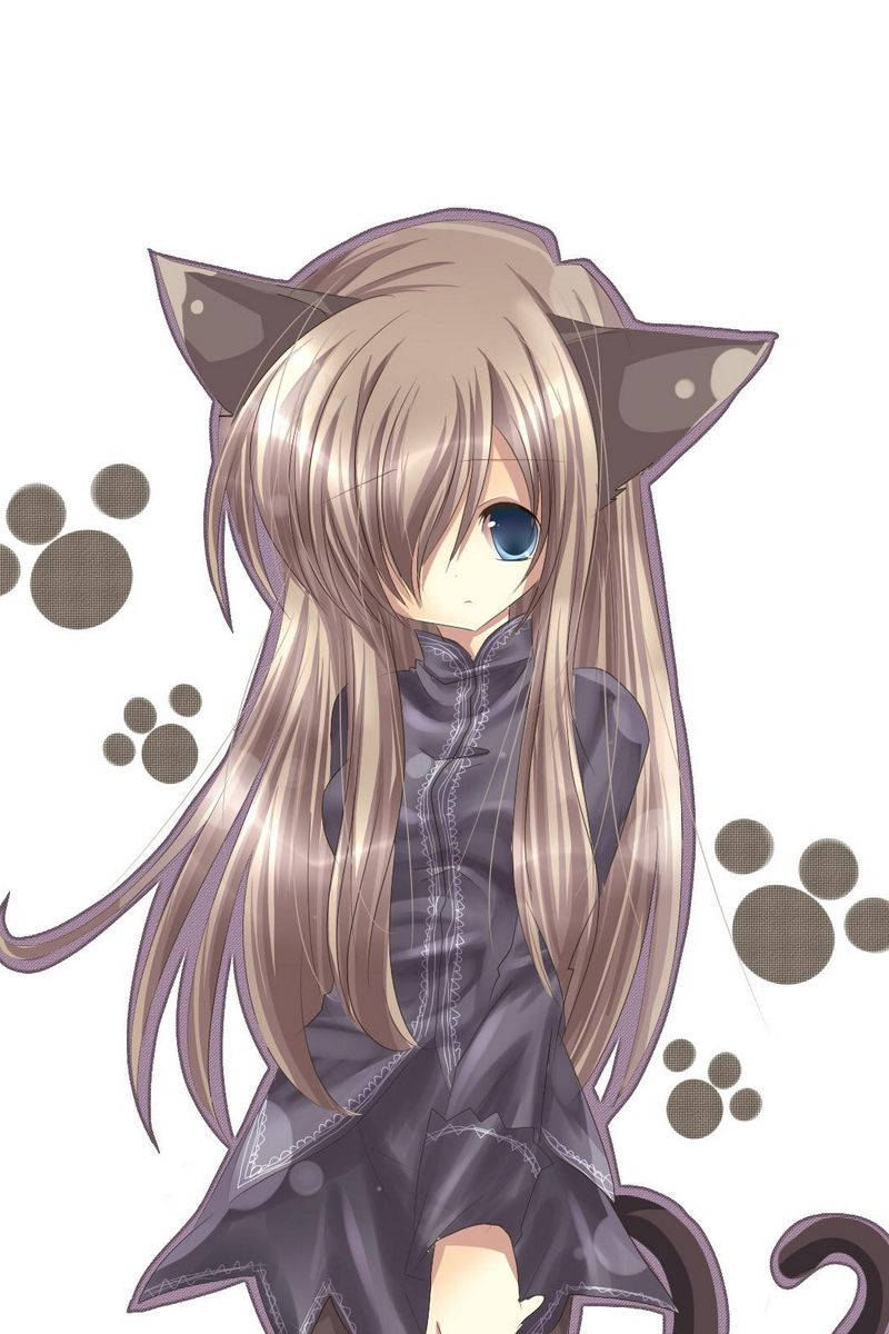 棕色猫耳可爱动漫女孩iPhone壁纸 壁纸