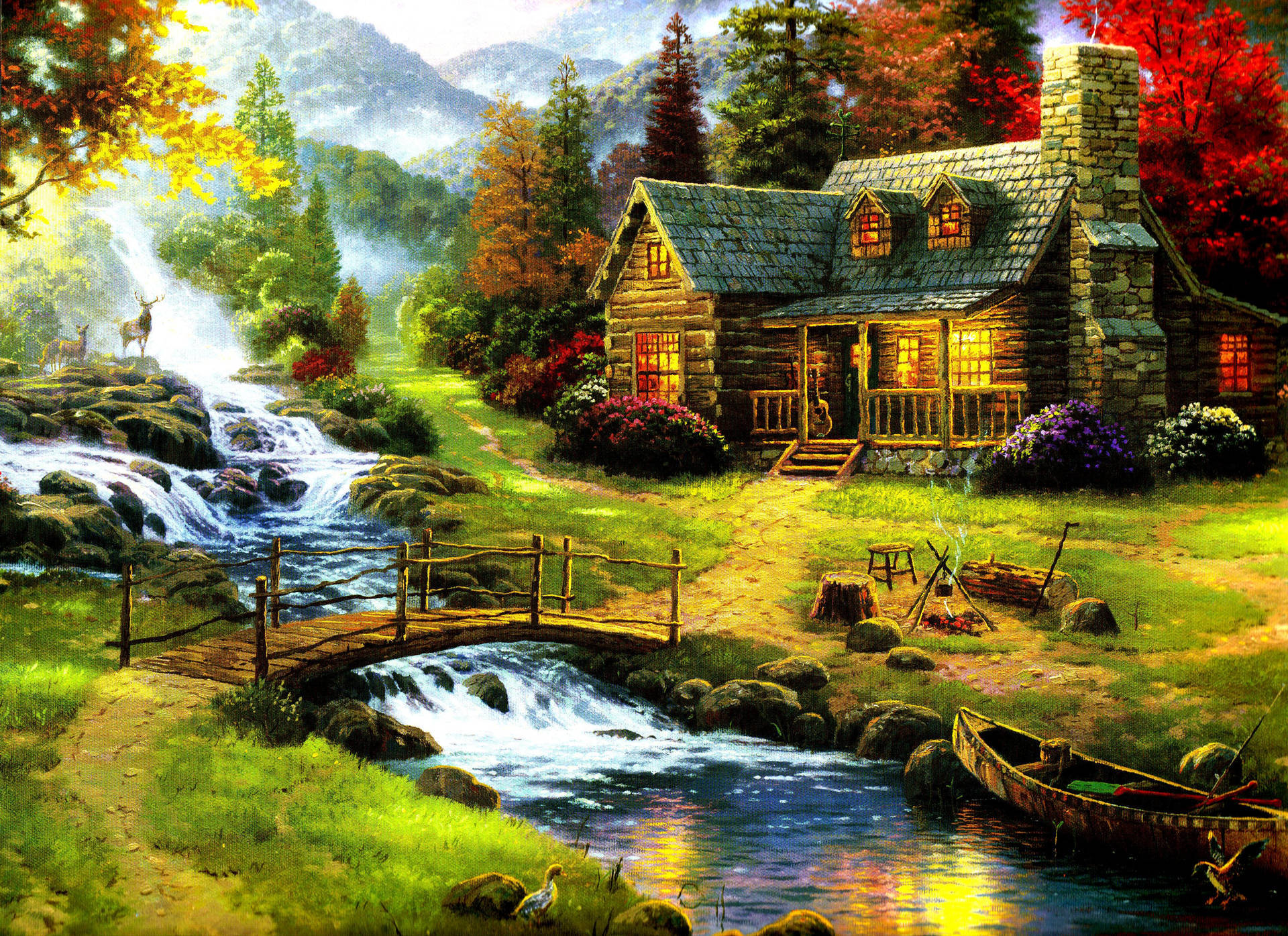 森林景观房屋画作 壁纸