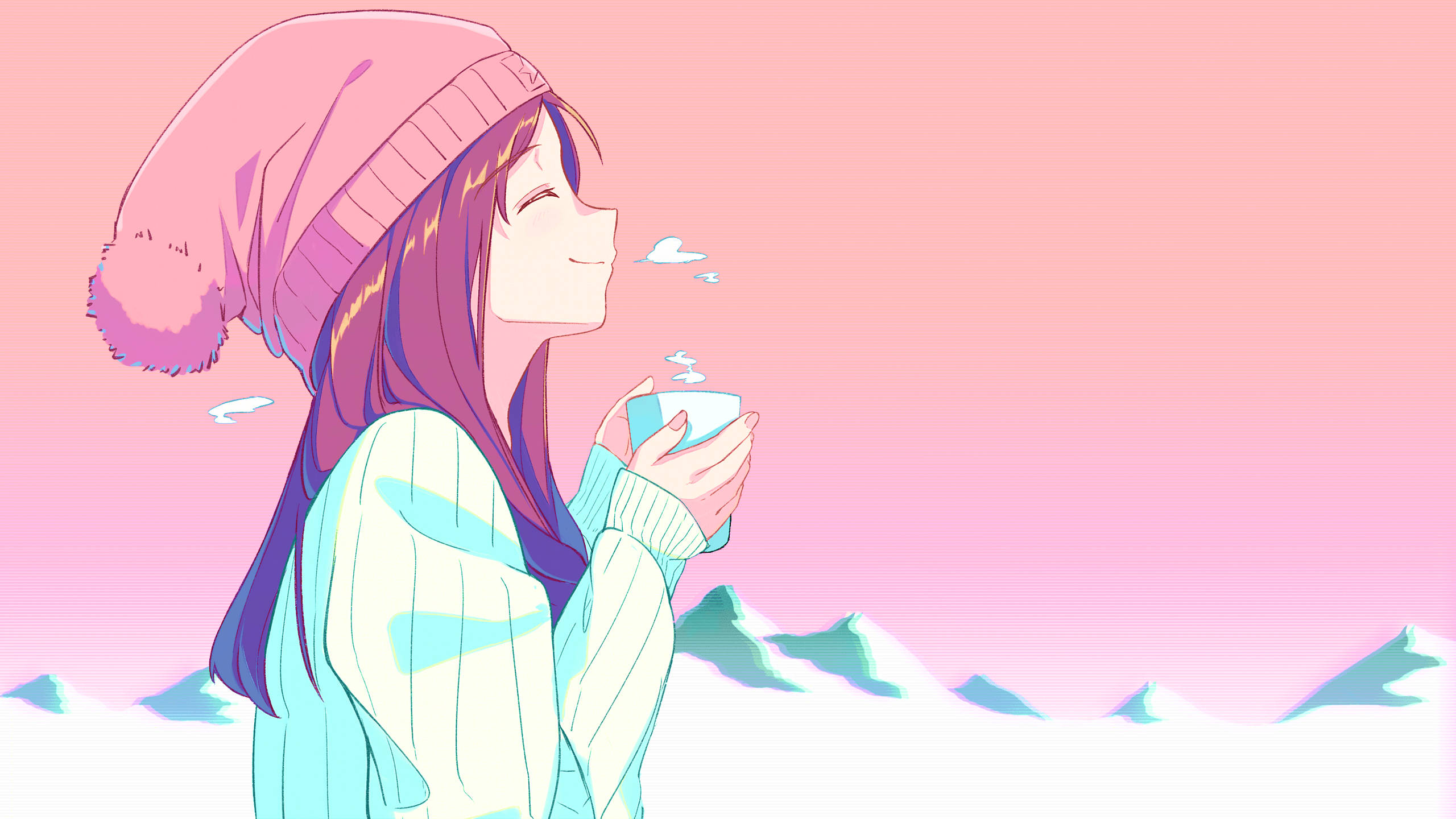樱花动漫风格品茶少女 壁纸