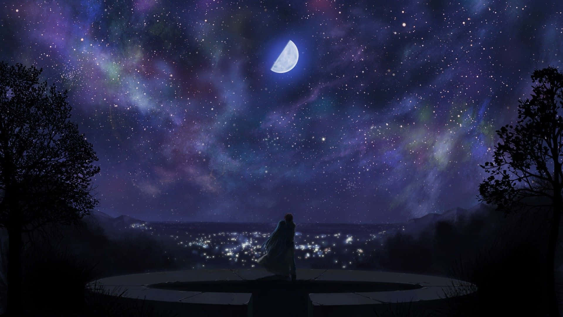 樱花树下的迷人动漫风景 壁纸