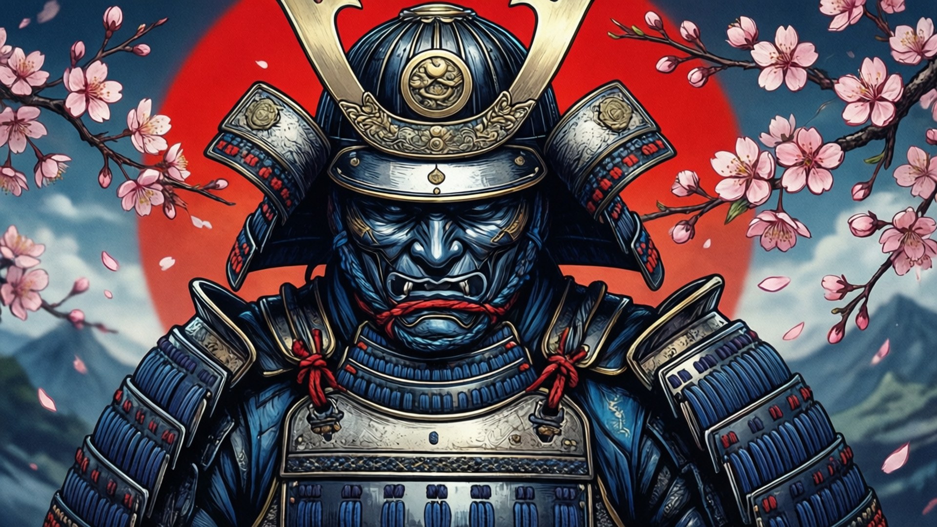 武士与樱花酷炫绘图 壁纸