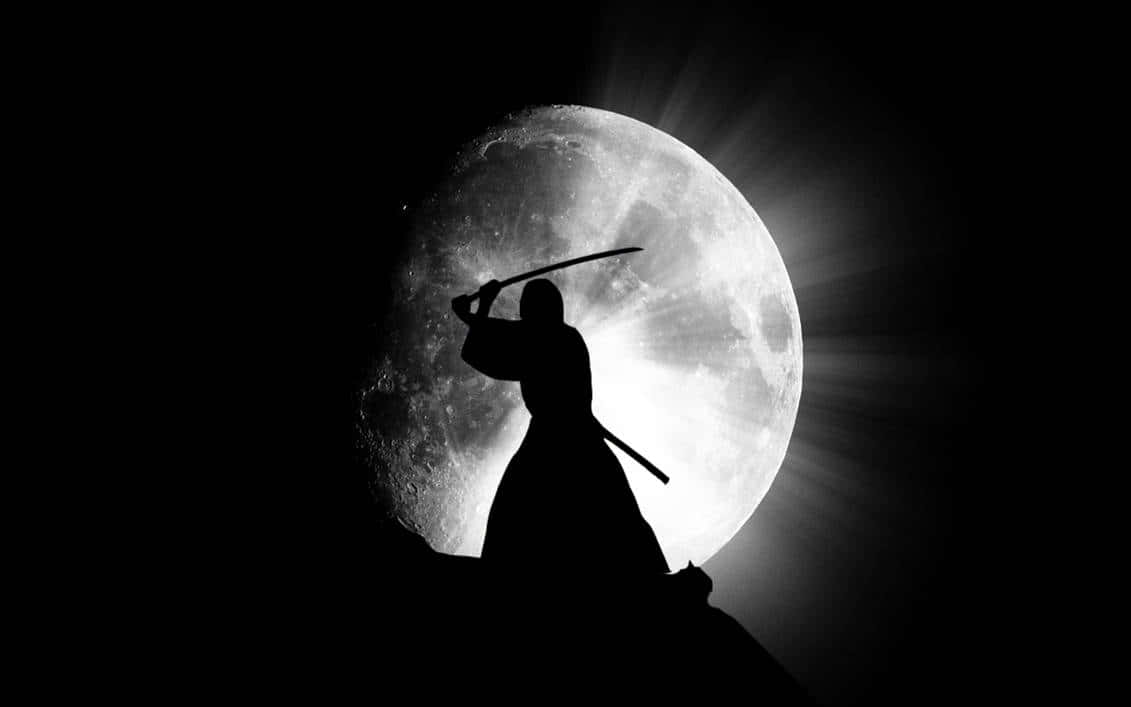 武士动漫剪影月夜