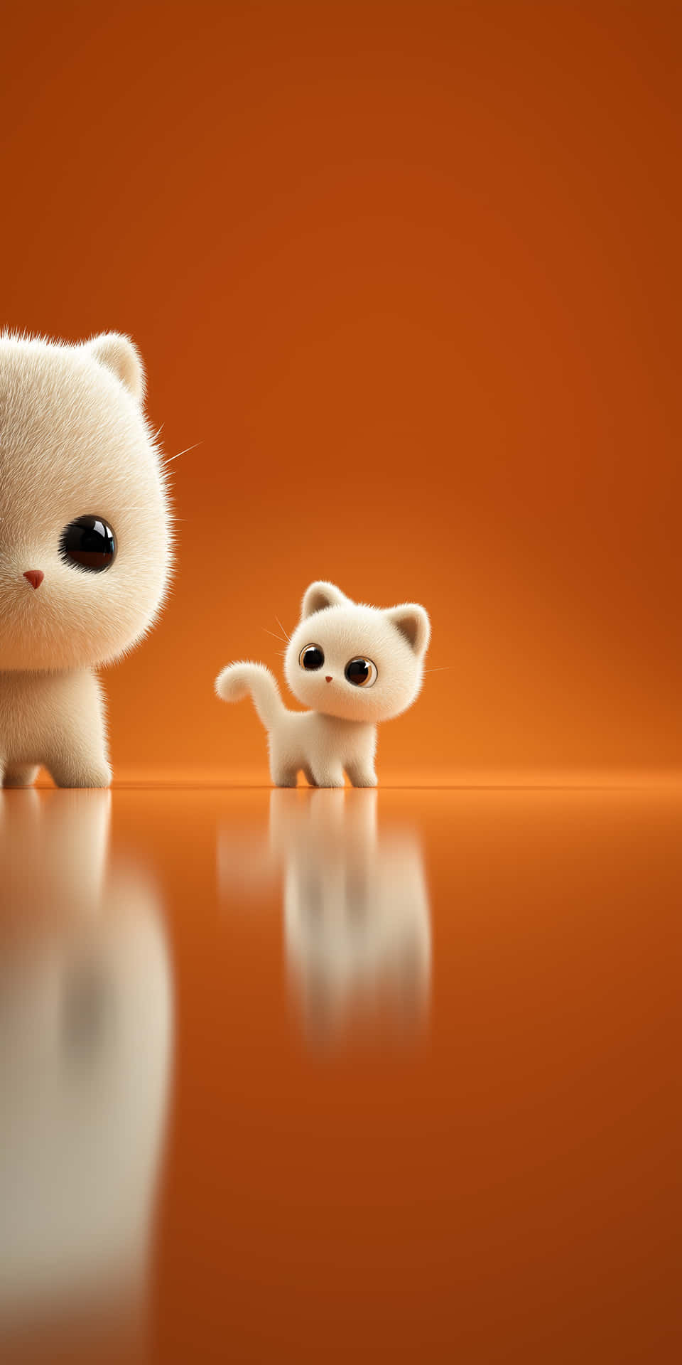 小猫，猫，可爱，毛茸茸，萌，白色，卡通，动物，宠物，橙色，背景，极简，眼睛，鼻子，尾巴，倒影，柔软，蓬松，顽皮，天真