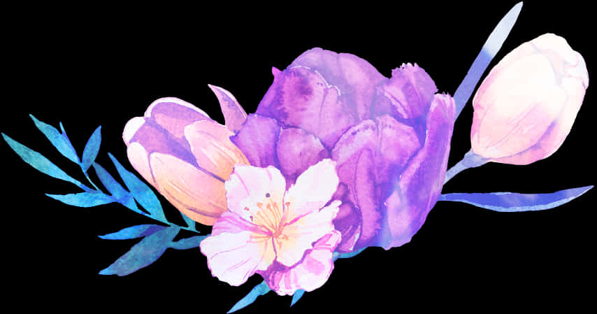 水彩花卉紫调插花 壁纸