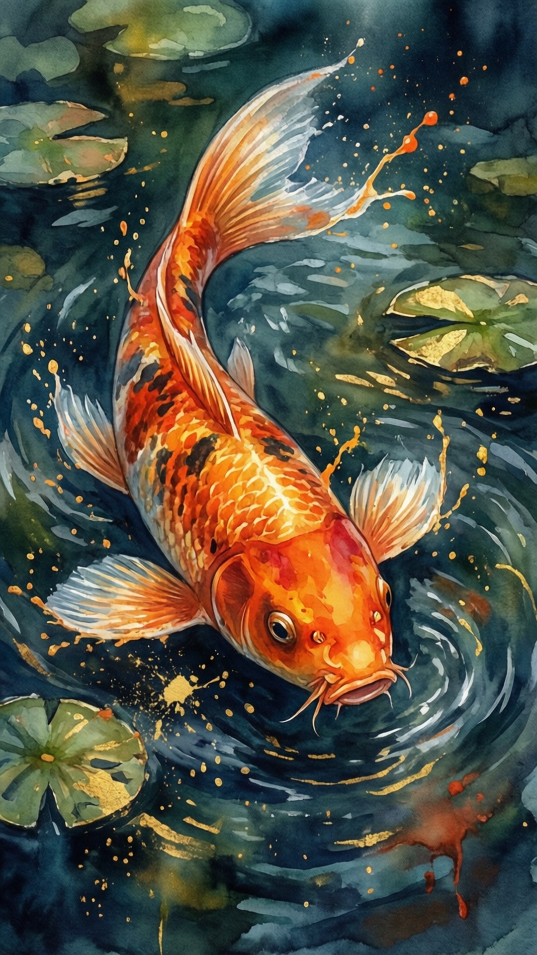 水彩锦鲤 壁纸