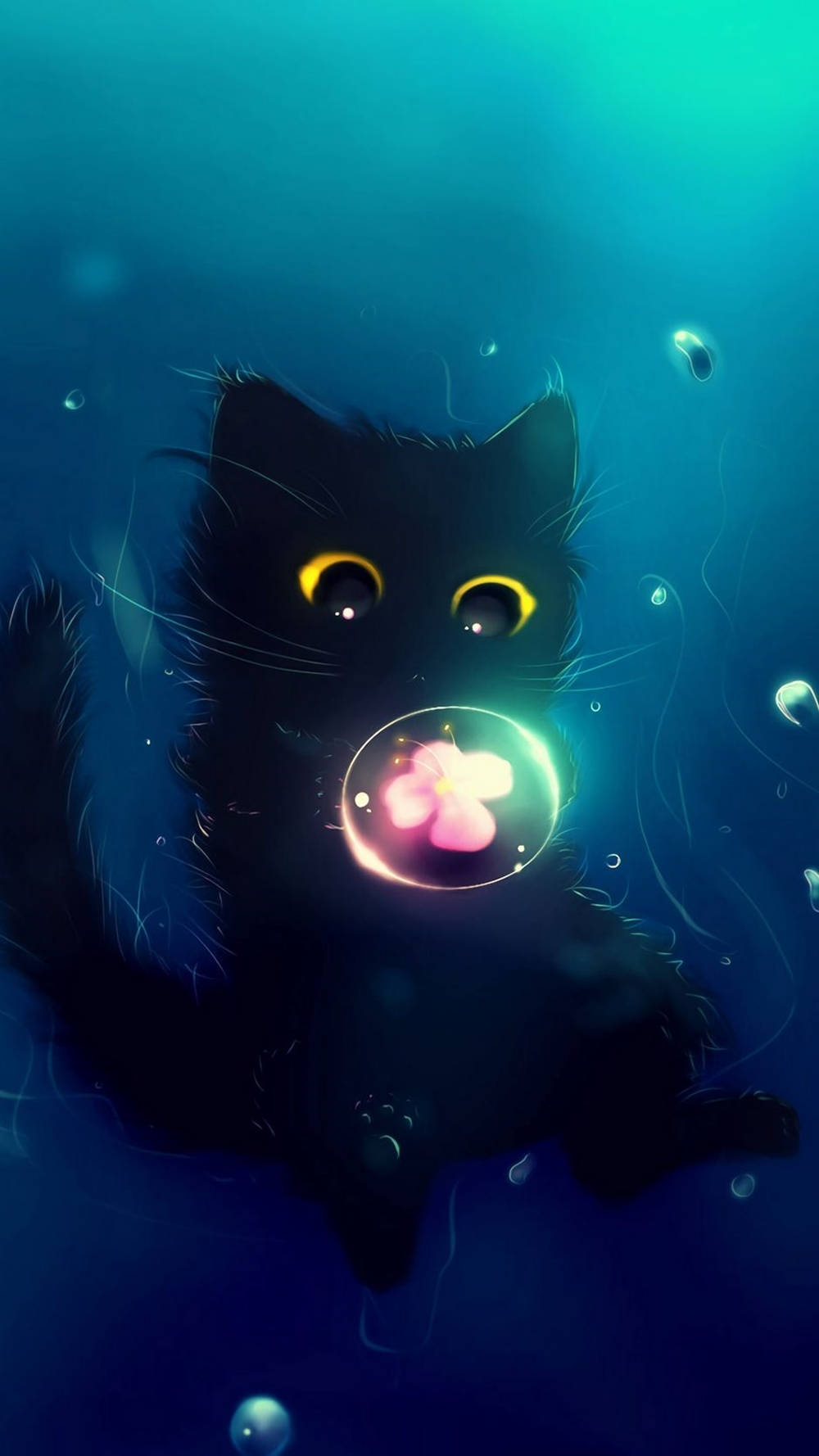 海洋奇幻艺术黑猫iPhone壁纸 壁纸