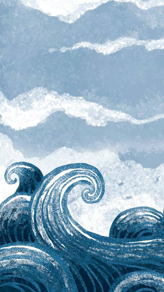 海浪与水感美学卡通 壁纸