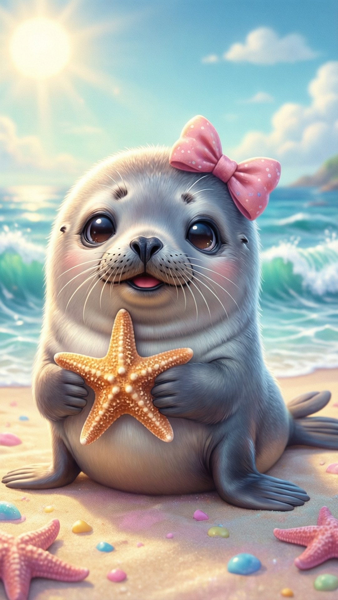 海滩上的可爱海豹 壁纸