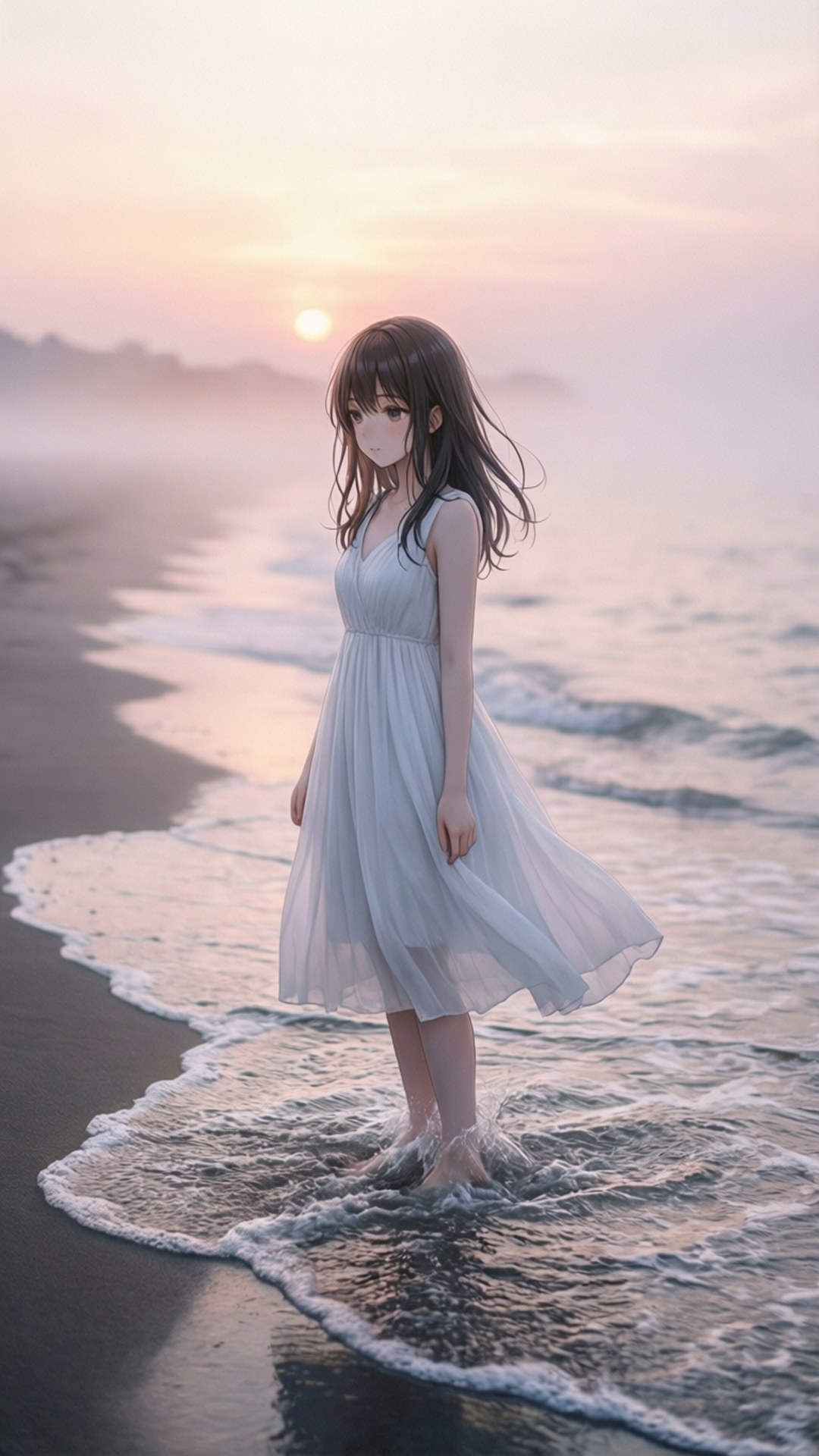 海滩孤影 壁纸