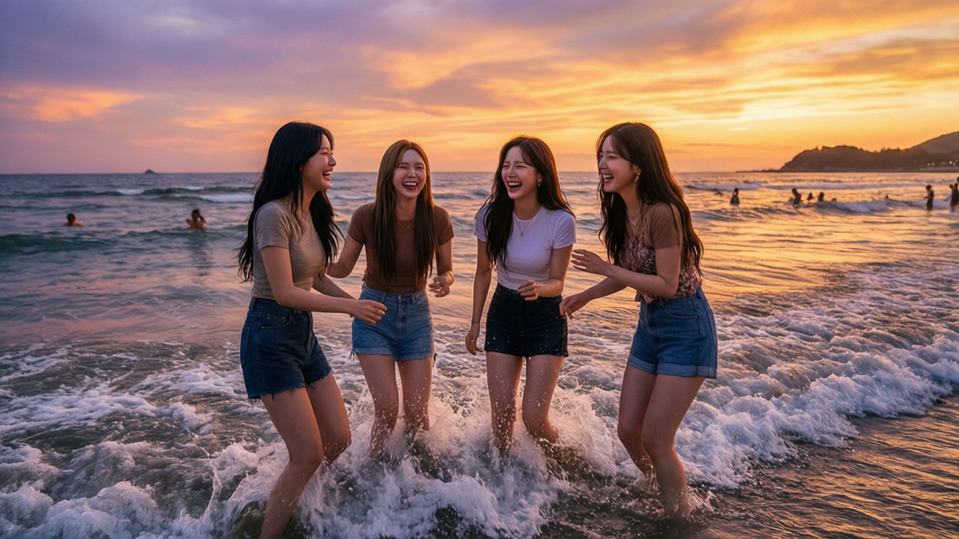 海滩日落欢乐 壁纸