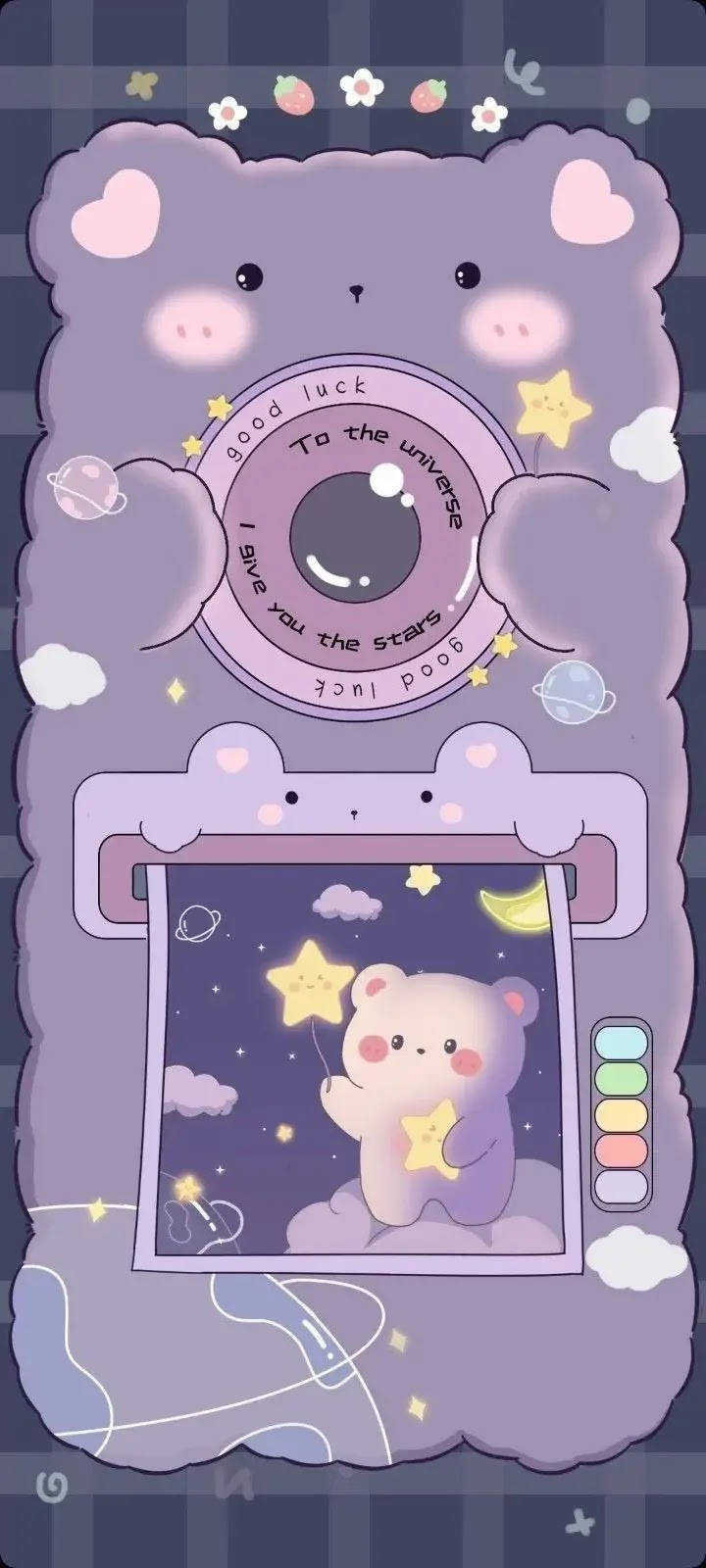 淡紫色相机可爱小熊 壁纸