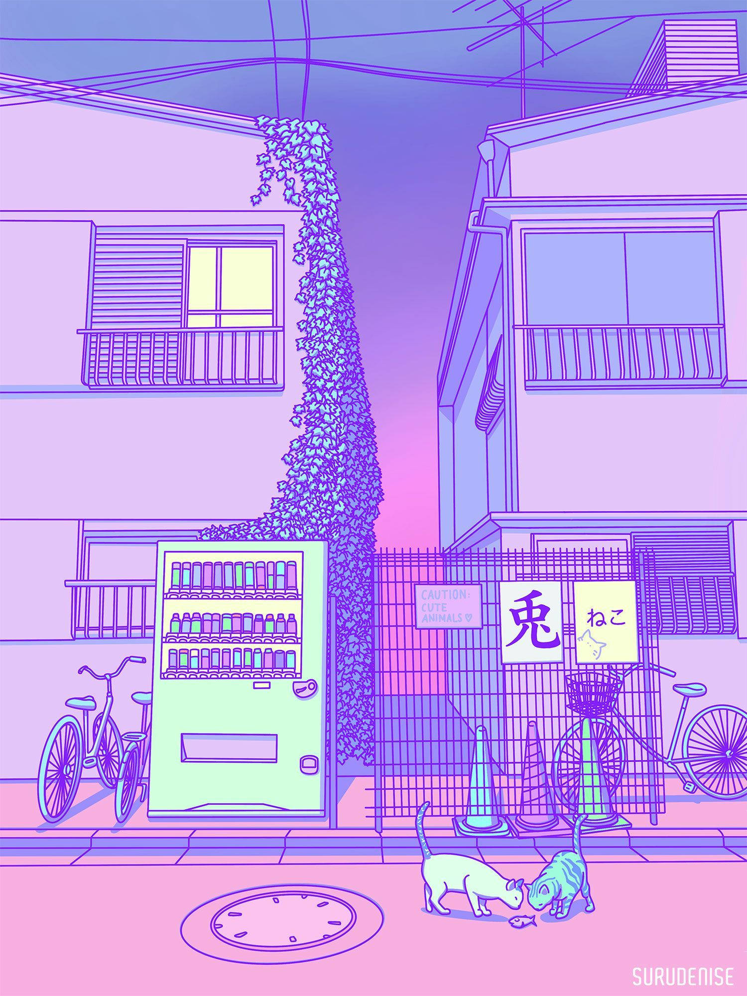 淡紫色美学自动售货机日本 壁纸