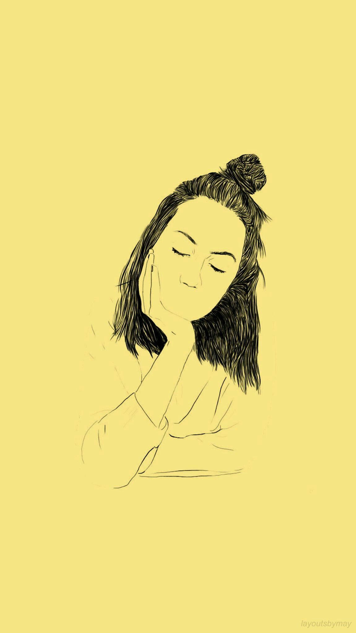 淡黄色美学女性素描 壁纸
