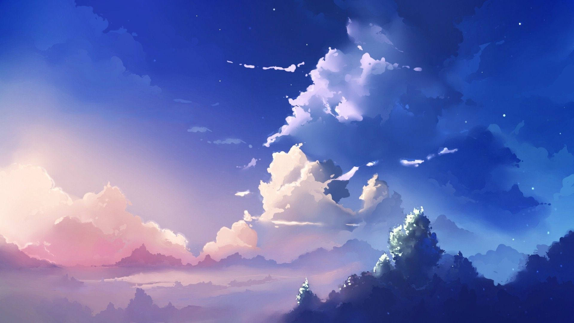 深蓝天空动漫风景 壁纸