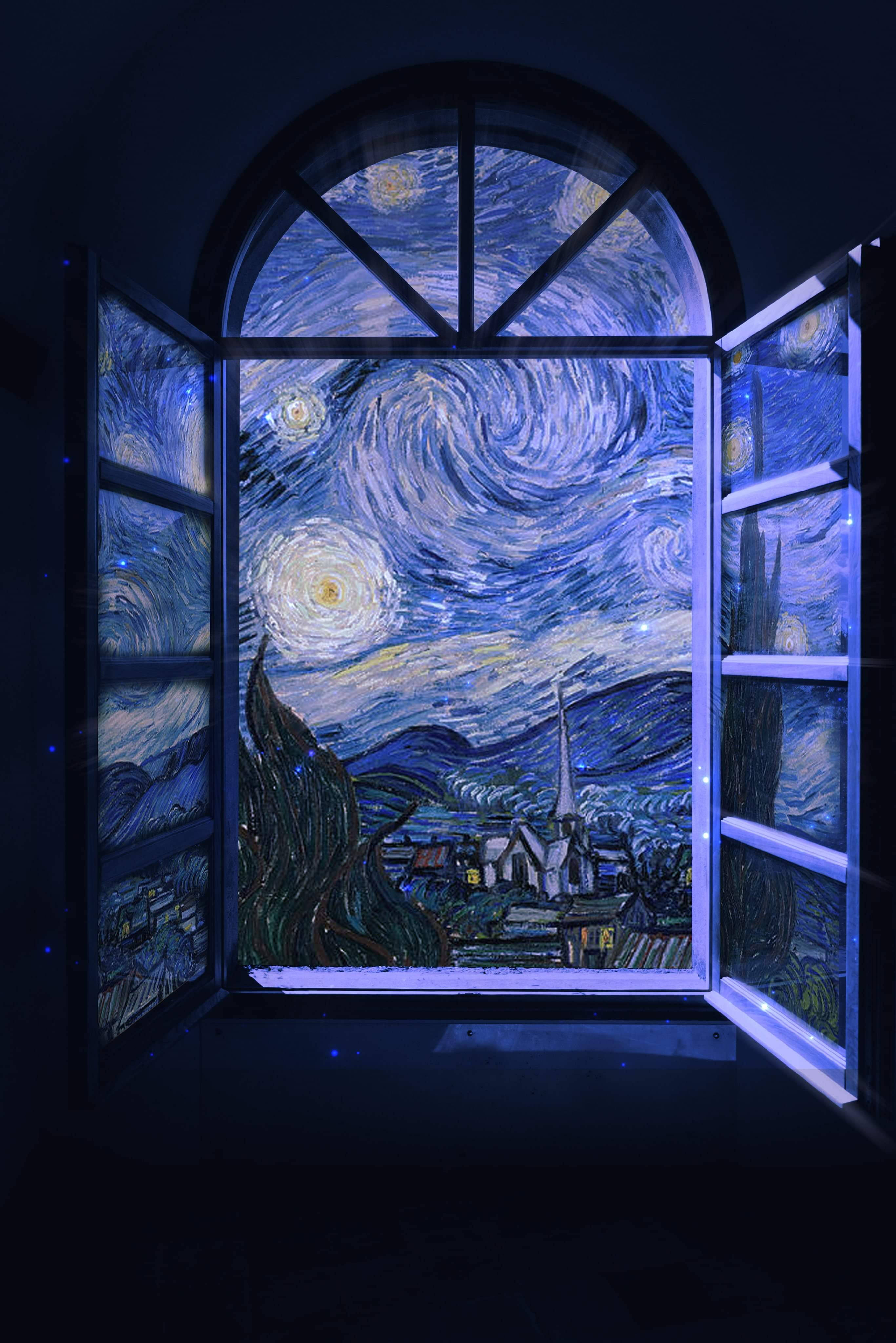 混合媒介梵高星夜之窗 壁纸