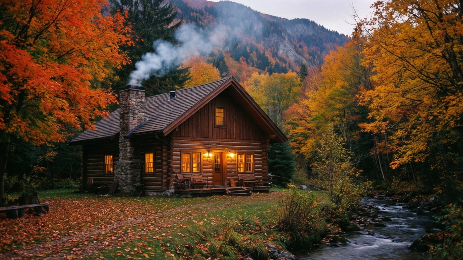 温馨秋夜小屋 壁纸
