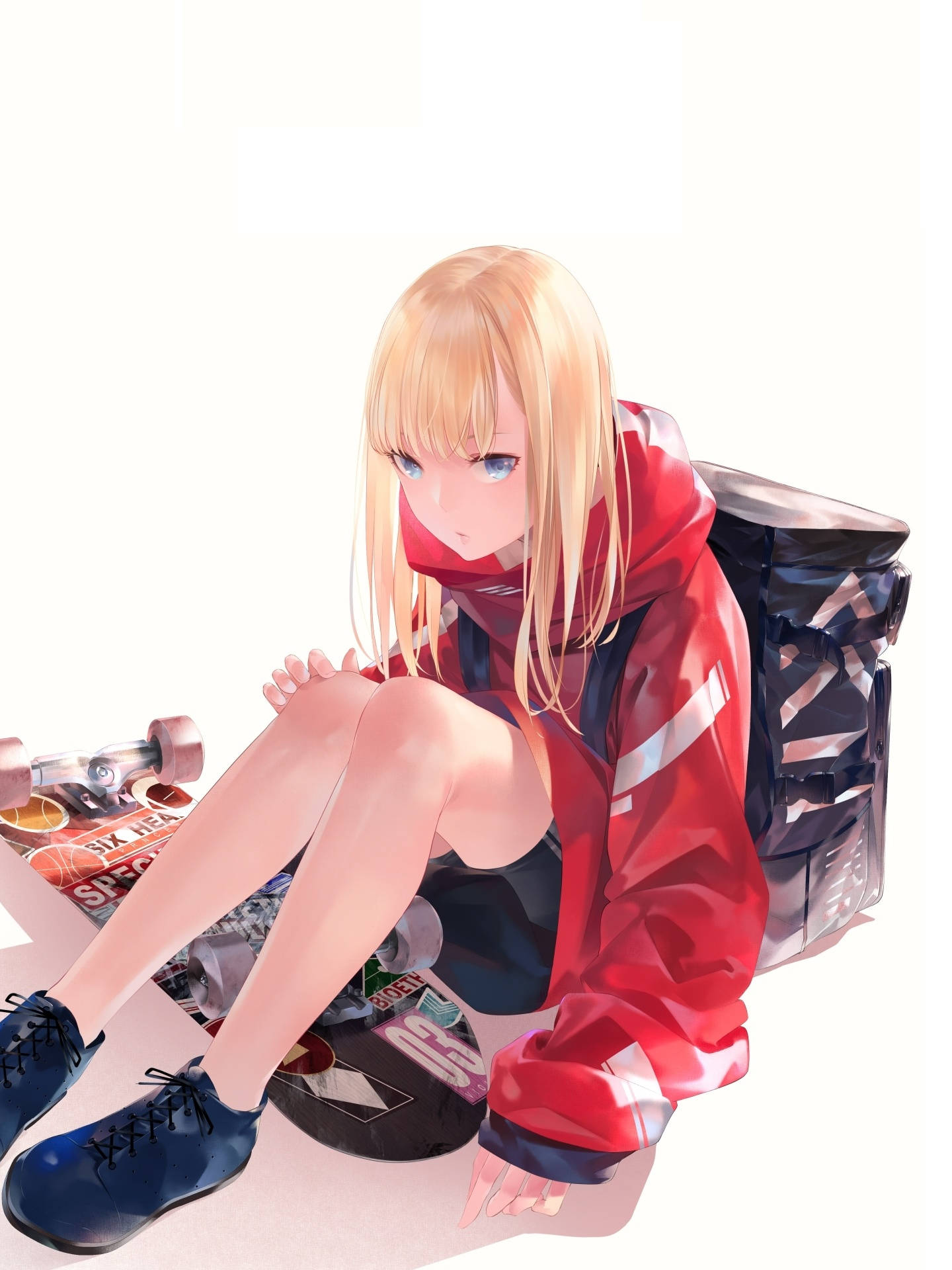 滑板动漫女孩穿着时尚连帽衫 壁纸