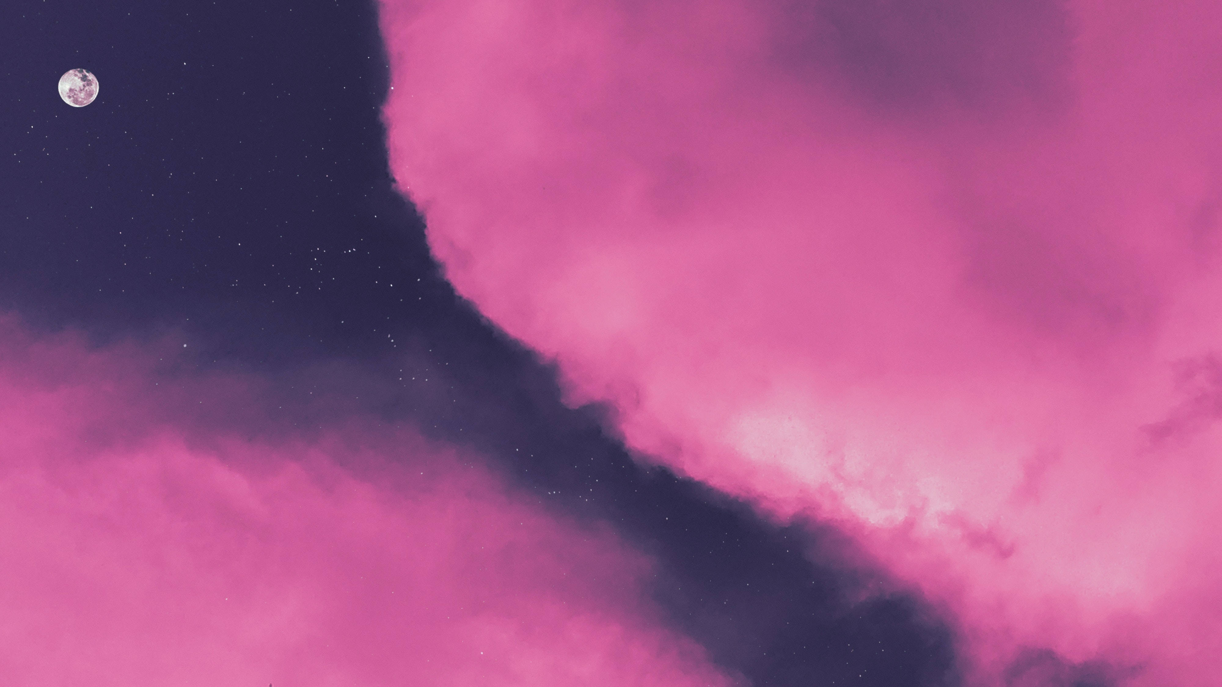 满月粉红天空 壁纸