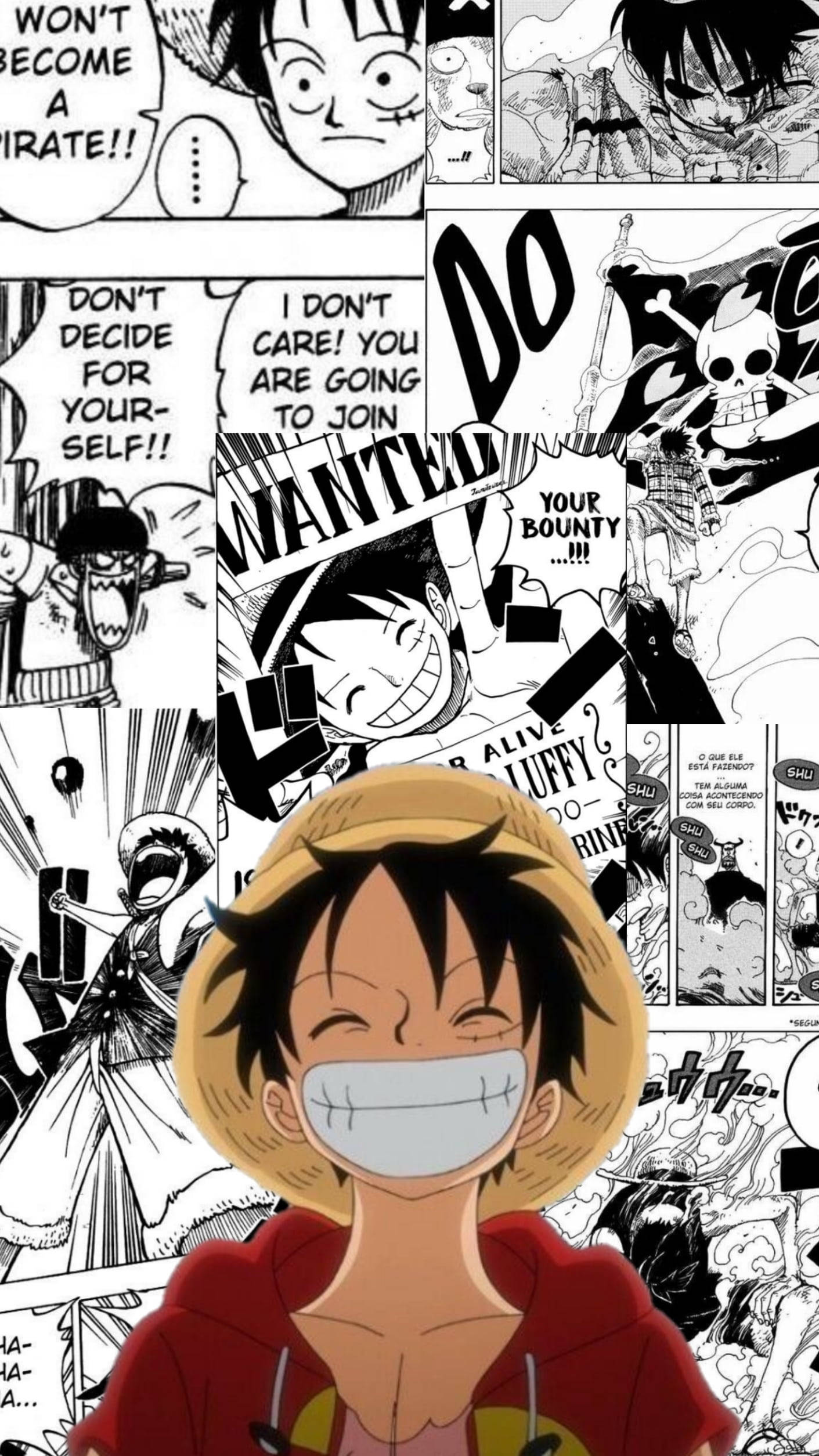 漫画分镜与路飞的笑容 壁纸